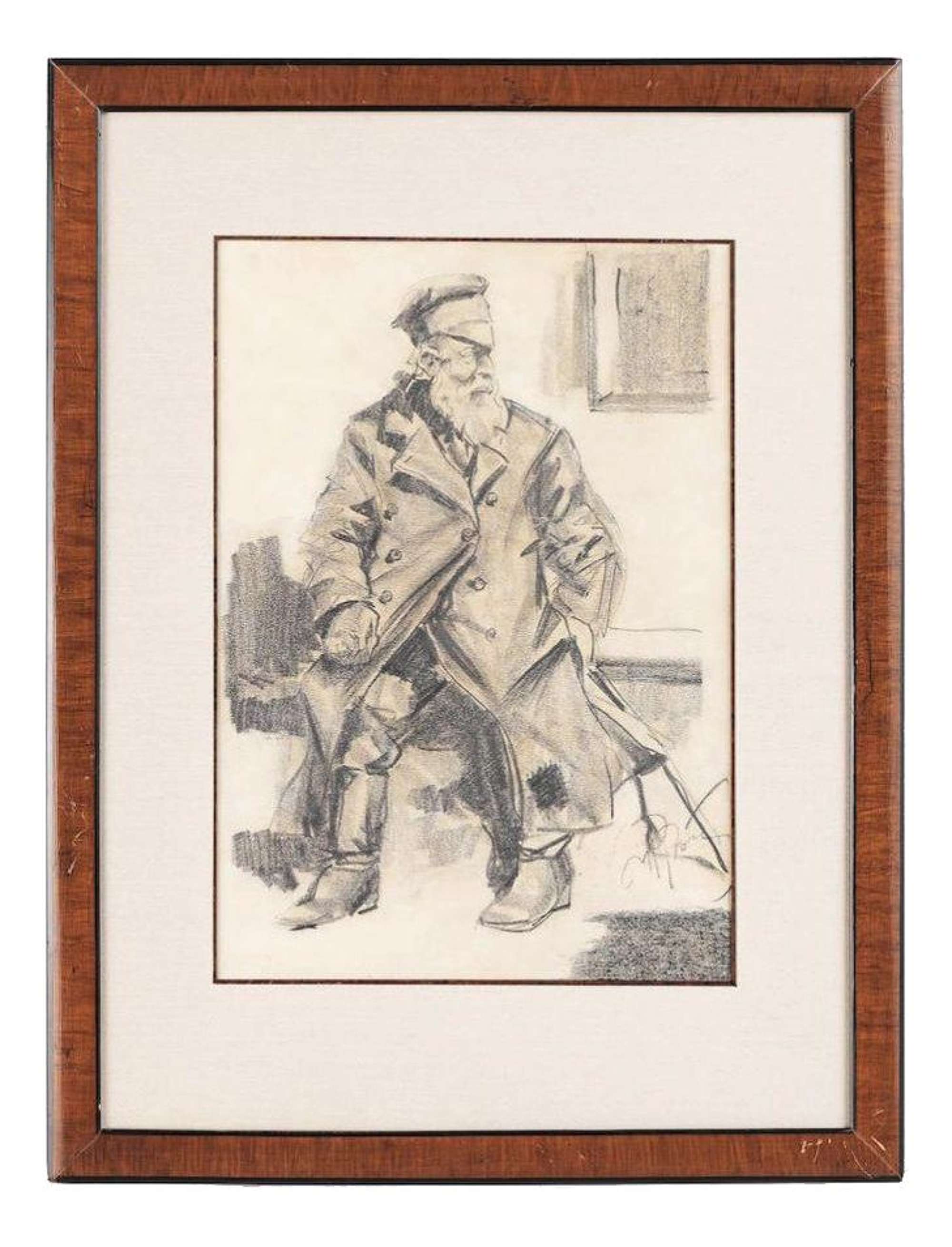 I Repin, The Old Man on the Bench, Pencil on Paper, Framed