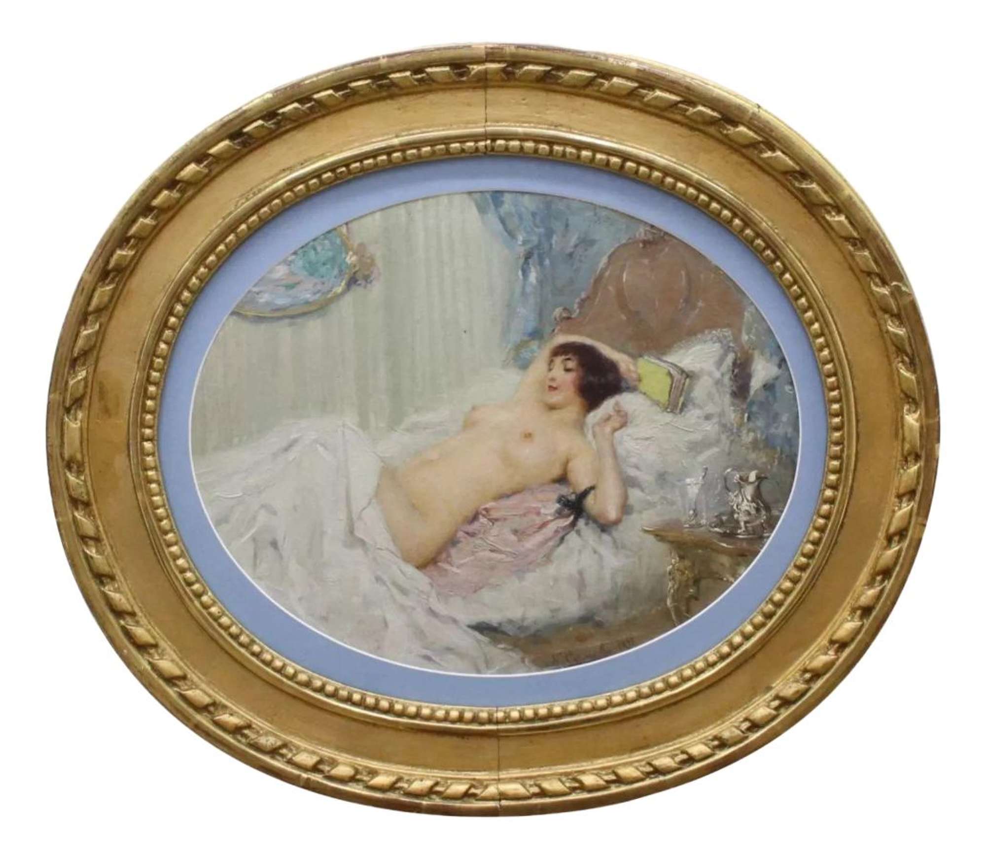 K. Somov, Nude Woman, 1897, Oil on Cardboard, Framed