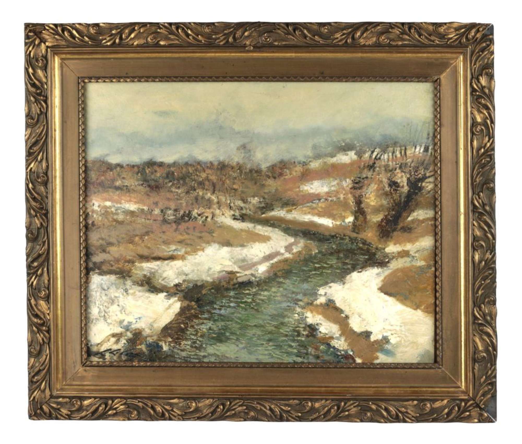 Ludolf Liberts, Landscape in Silvery Tones, 1930, Oil on Cardboard, Framed