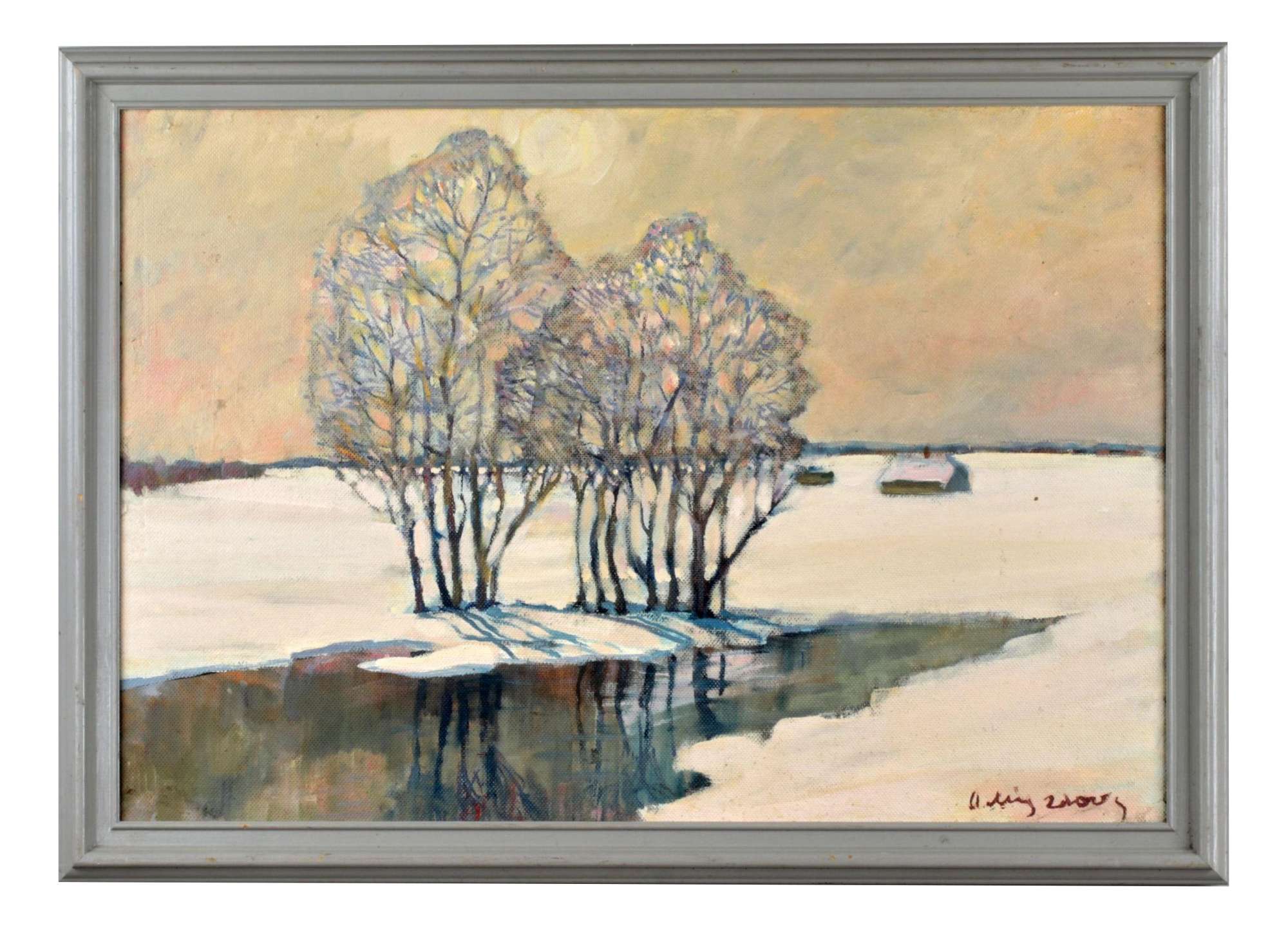 Alexander Ivanovich Misurev, Jnte, Winter Landscape, Oil on Cardboard, Framed