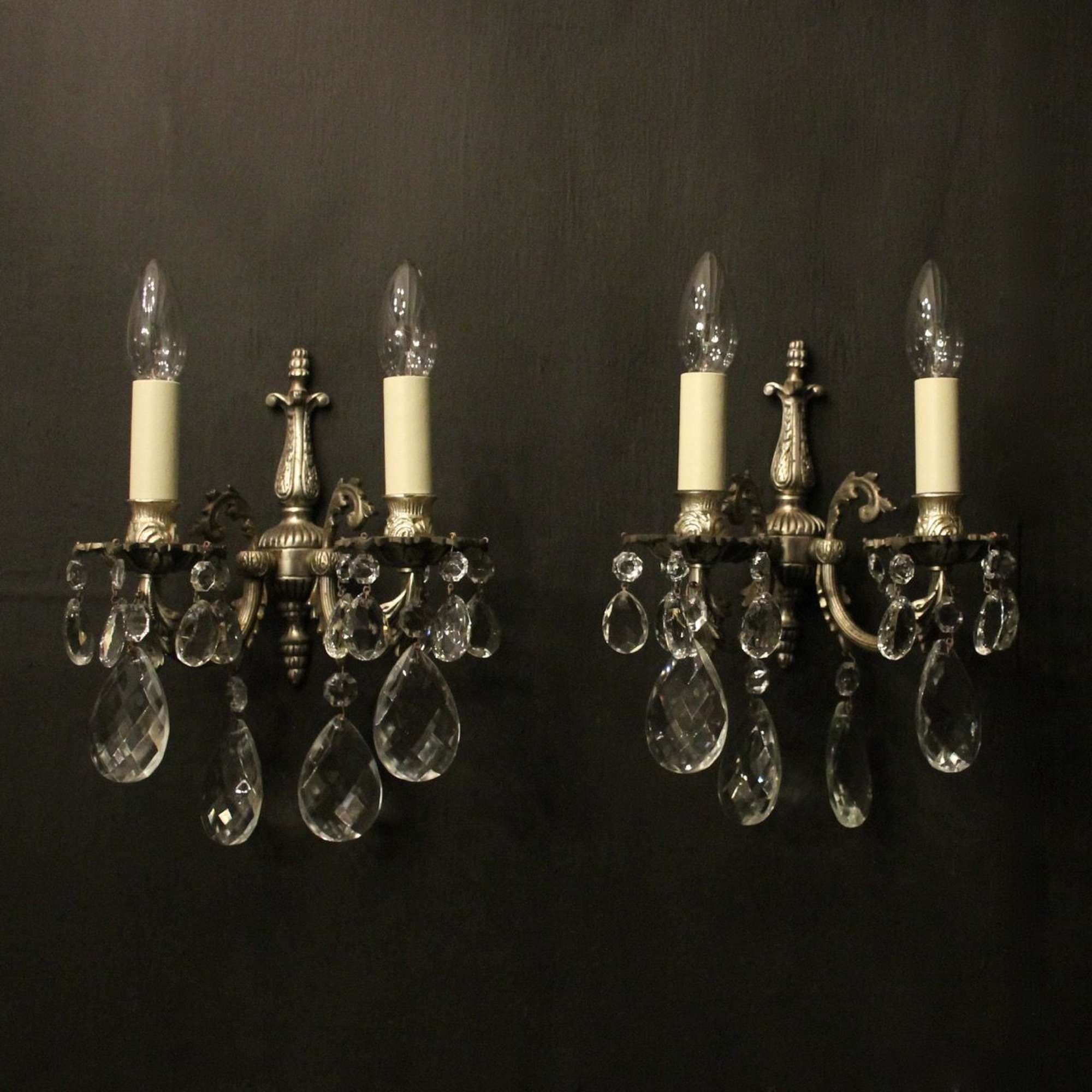 French Pair Of Silvered Twin Arm Wall Lights