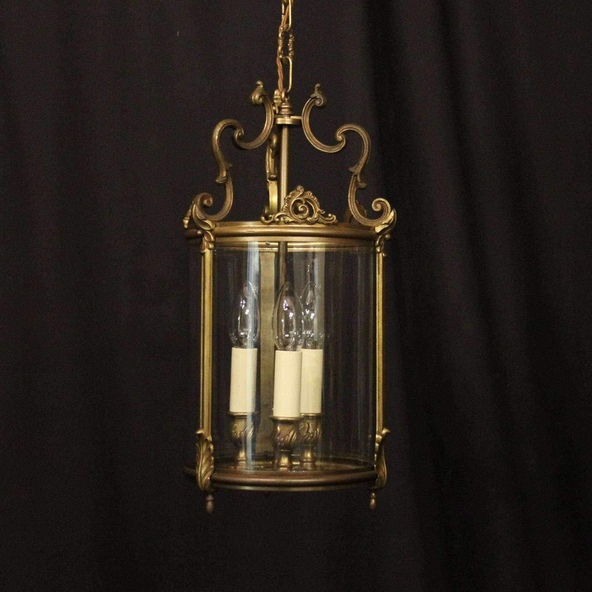 French Gilded Bronze Triple Light Hall Lantern