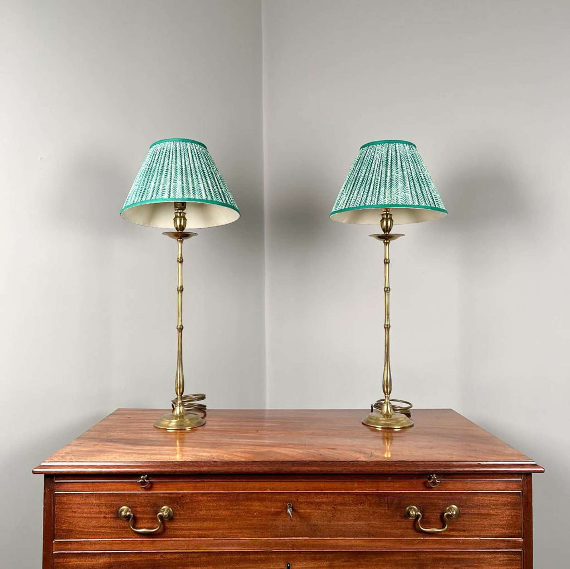 A Pair of Lacquered Brass Bamboo Table Lamps