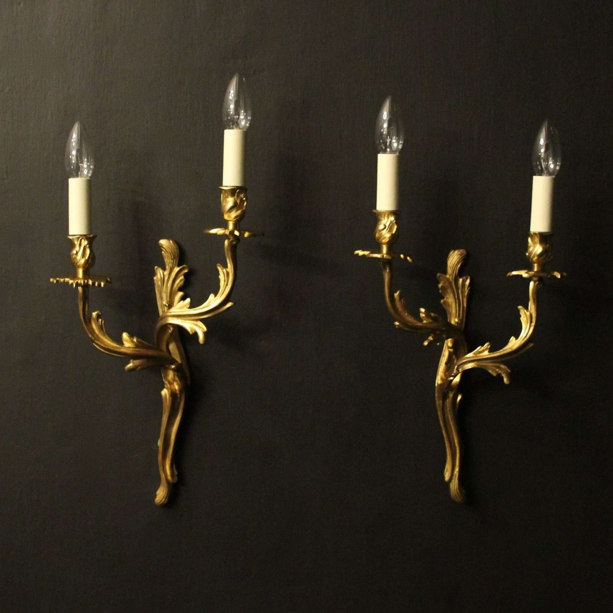 French Pair Of Gilded Brass Antique Wall Lights