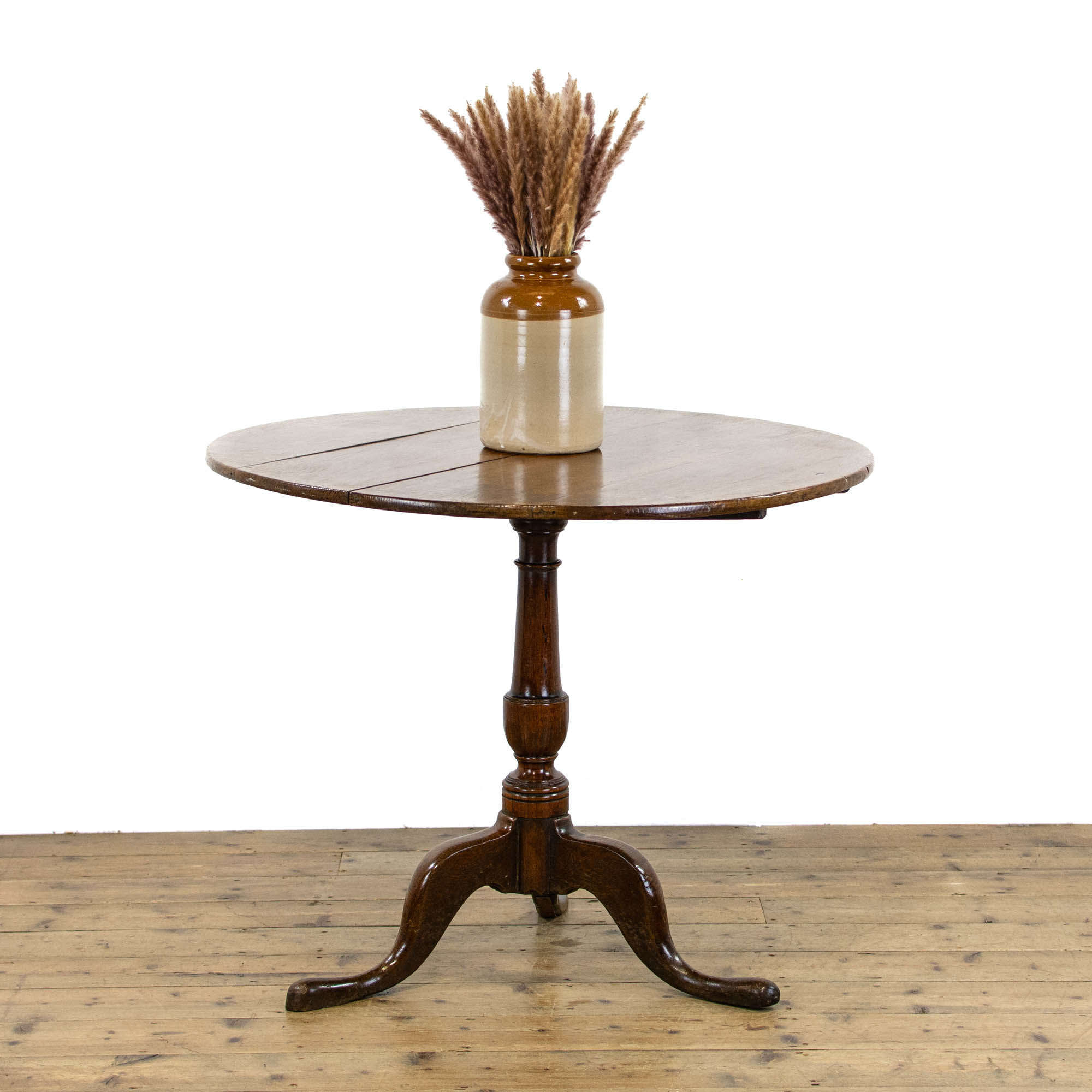 Antique Oak Pedestal Table with Circular Top