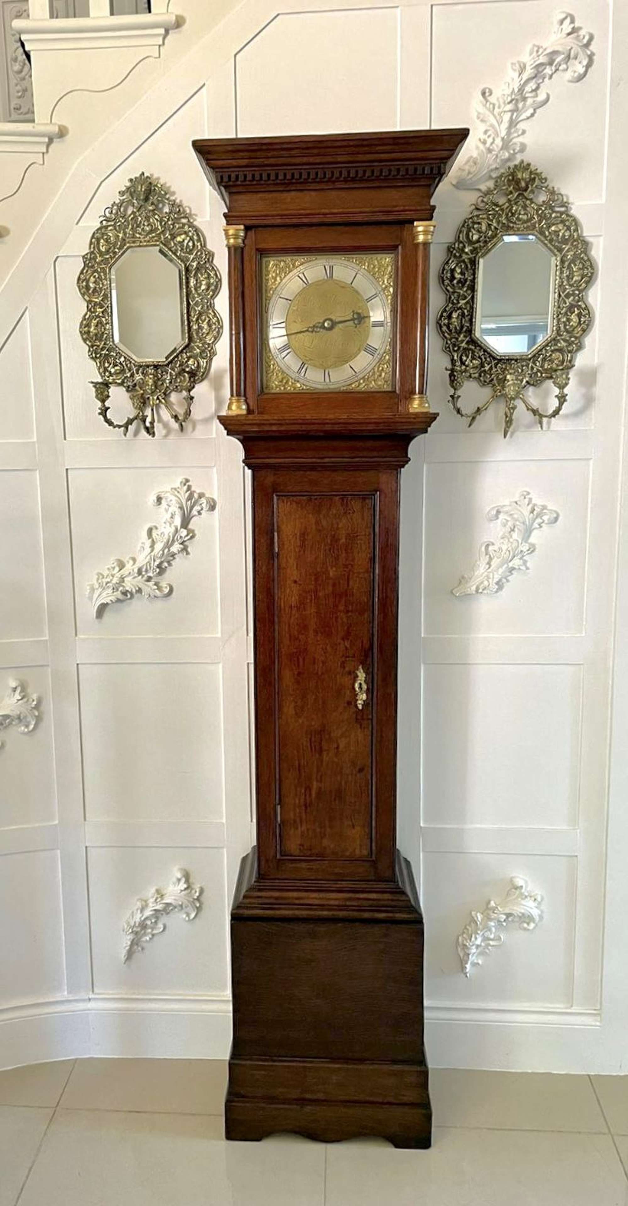 18th Century Quality Antique Oak Brass Face Longcase Clock by Benjamin Reeves, Lamberhurst
