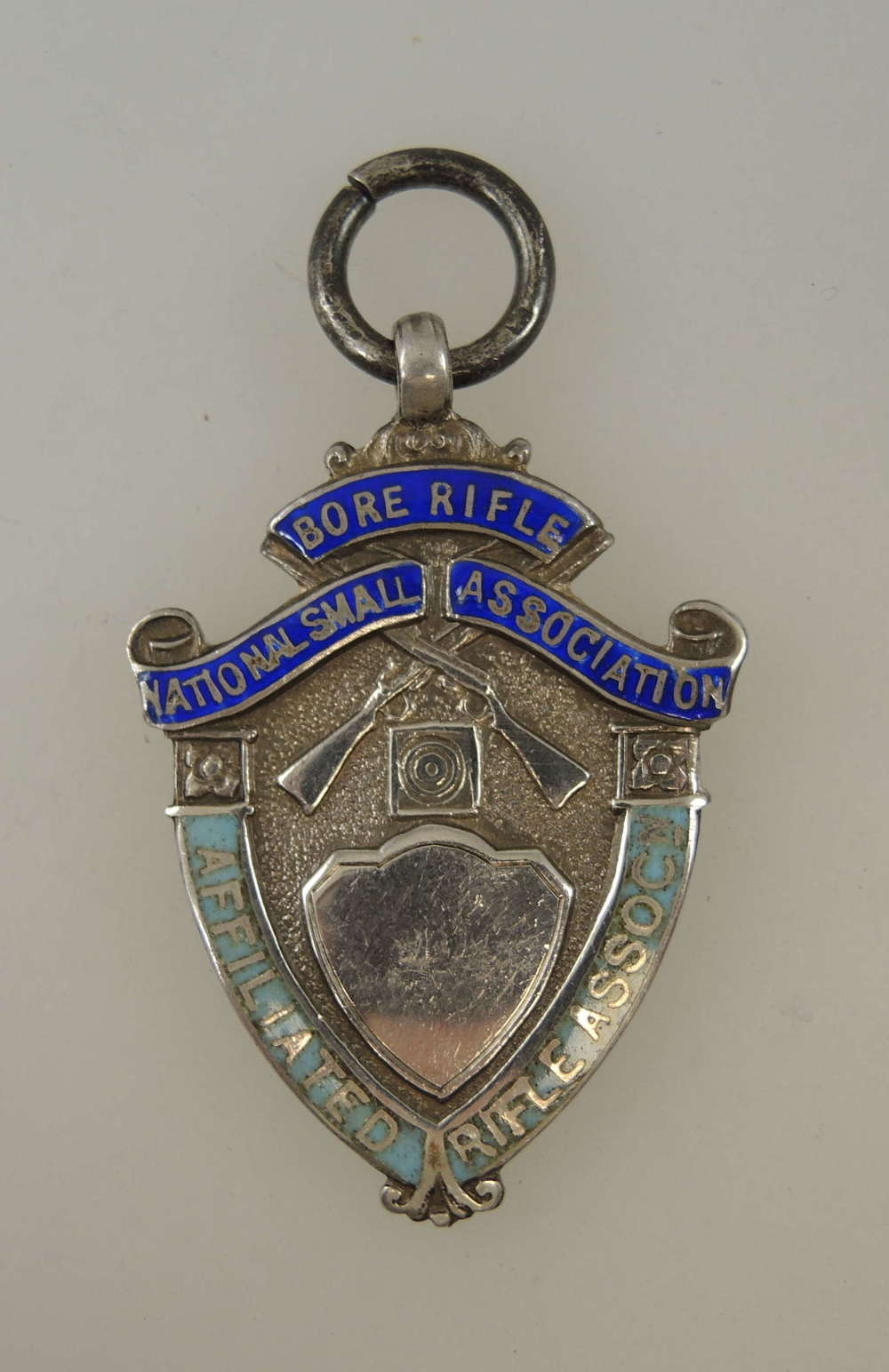 English silver Rifle fob Birmingham 1950