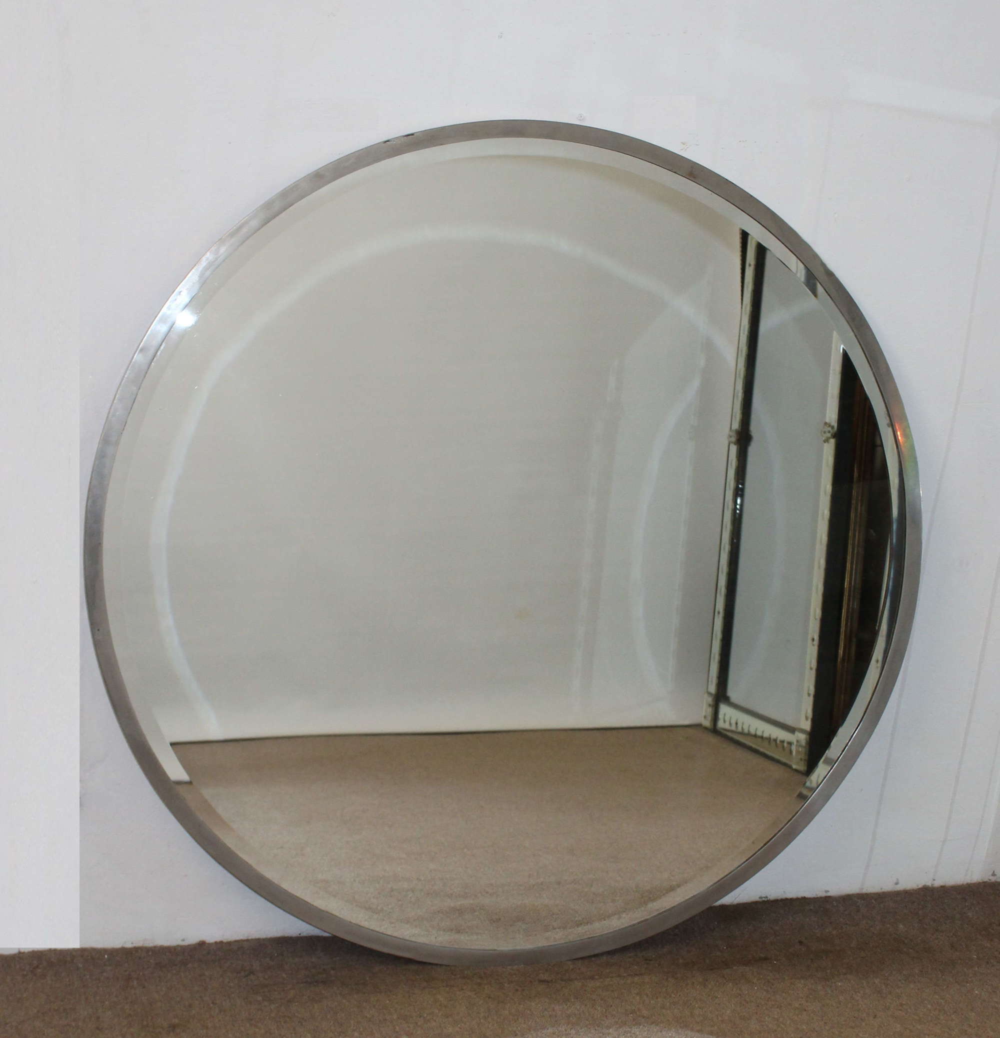 Very large Vintage circular mirror with bevelled glass