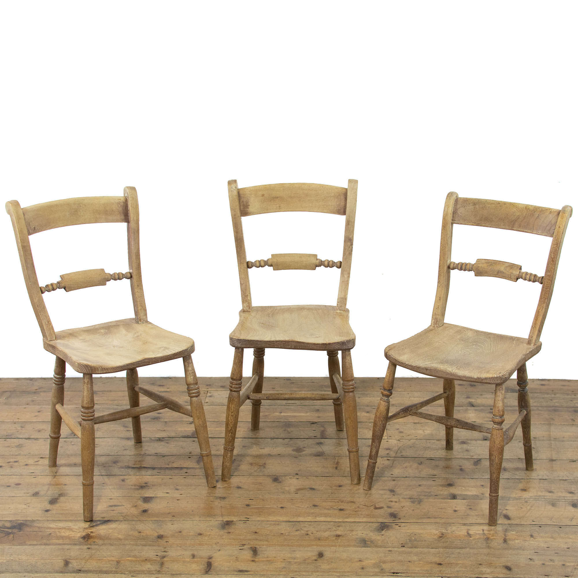 Set of Three Rustic Pine Farmhouse Kitchen Chairs