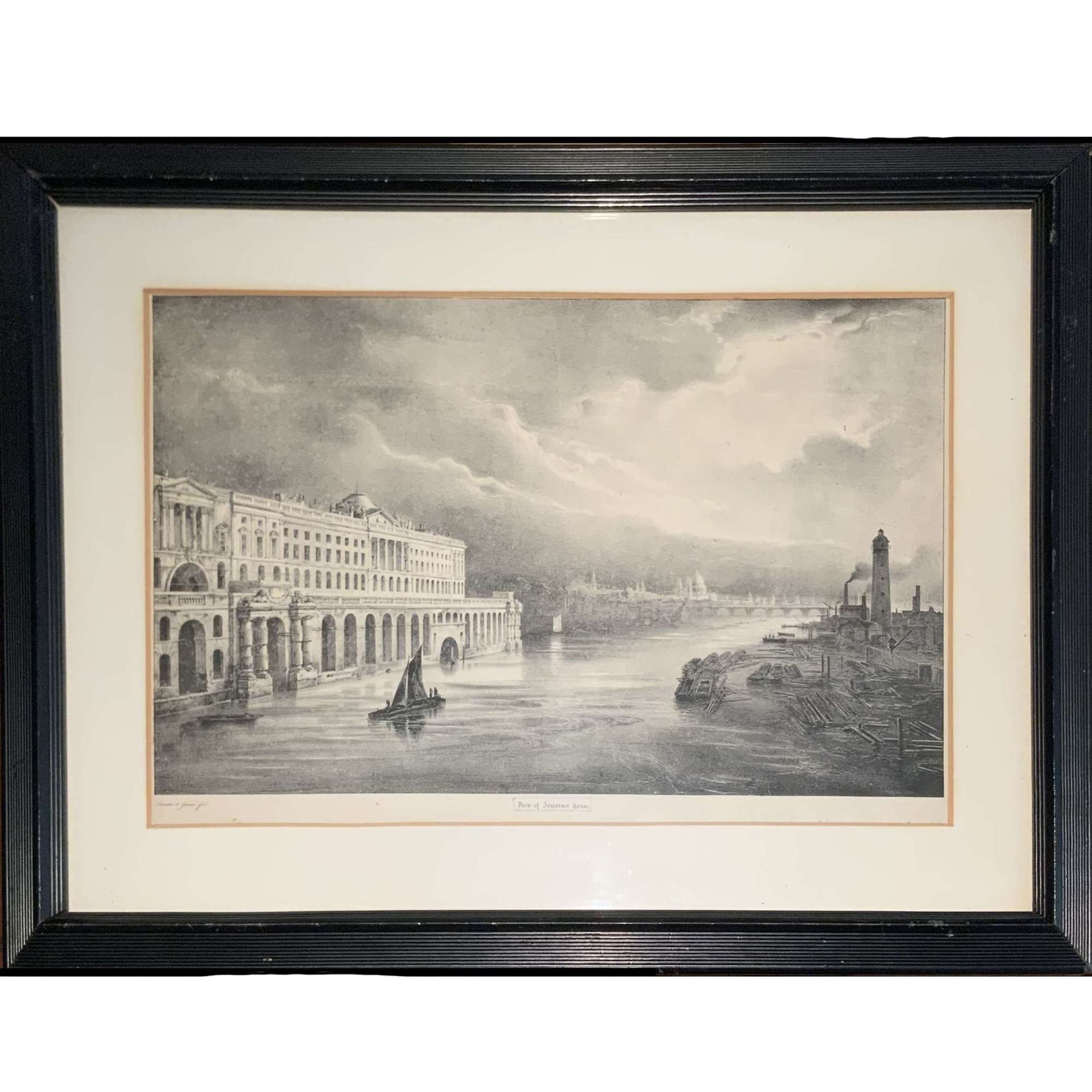 “A View of Somerset House”, Framed Thames View Prior To Embankment
