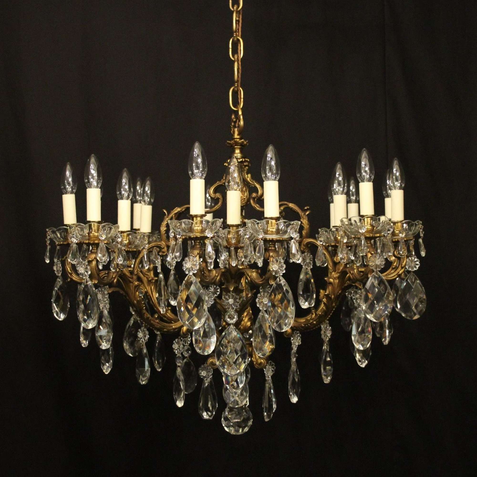 French Gilded Bronze Crystal Antique Chandelier