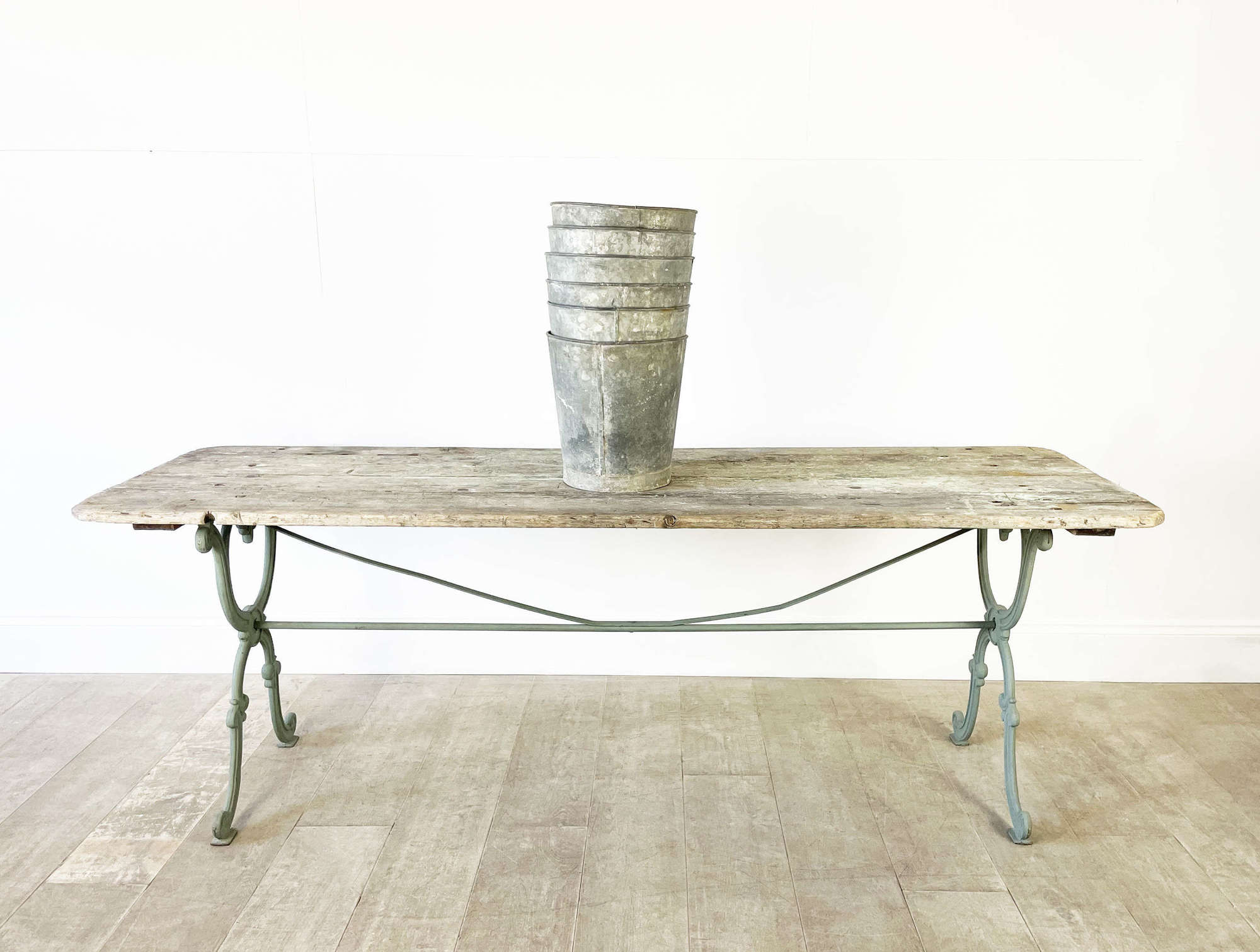 French Cast Iron Table with old and worn wooden top - circa 1900