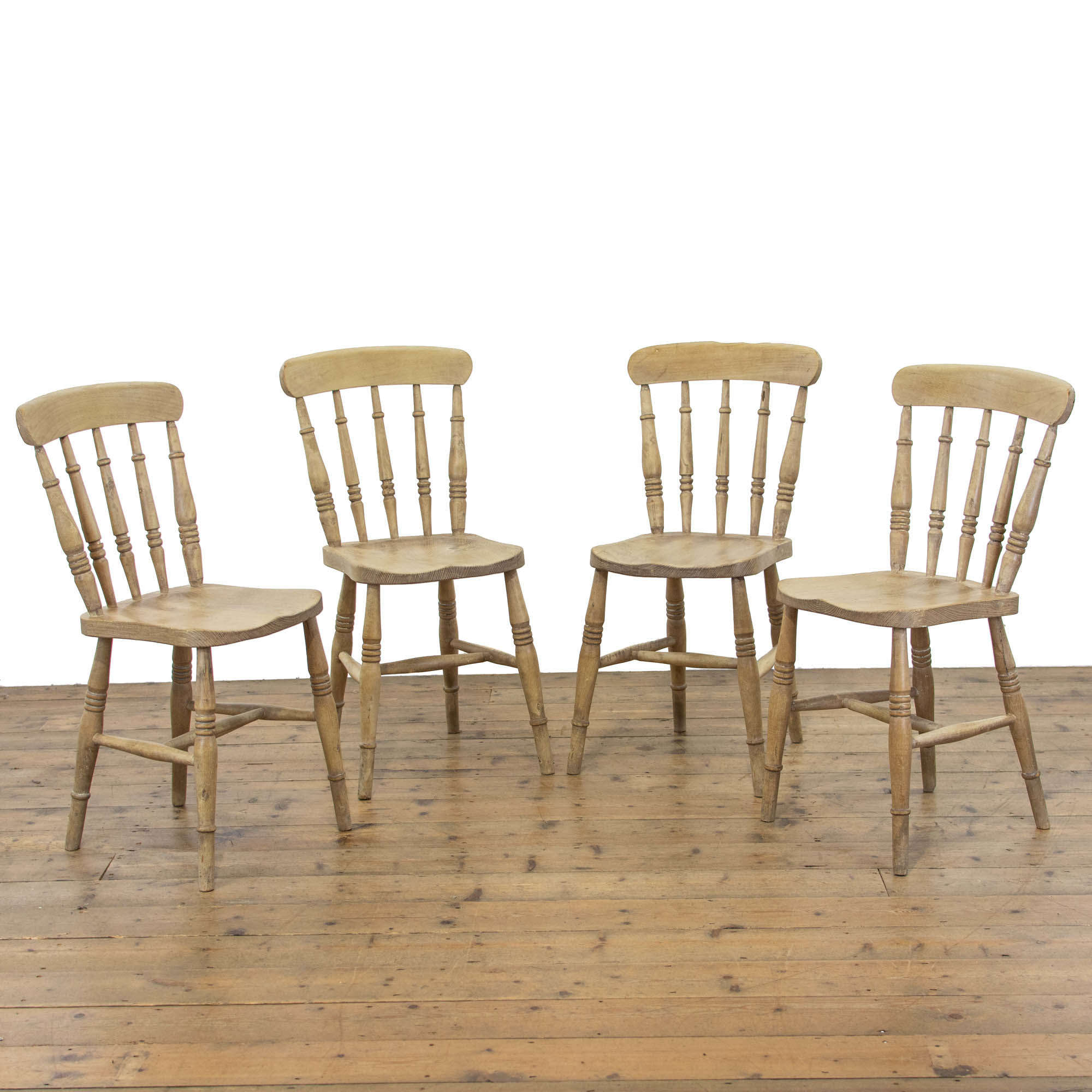 Set Of Four Antique Pine Farmhouse Kitchen Chairs