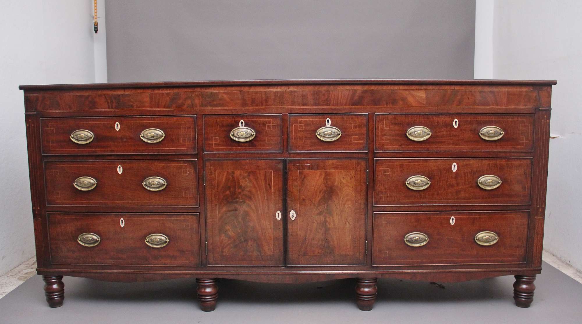 Large Early 19th Century Mahogany And Boxwood Strung Antique Dresser Base