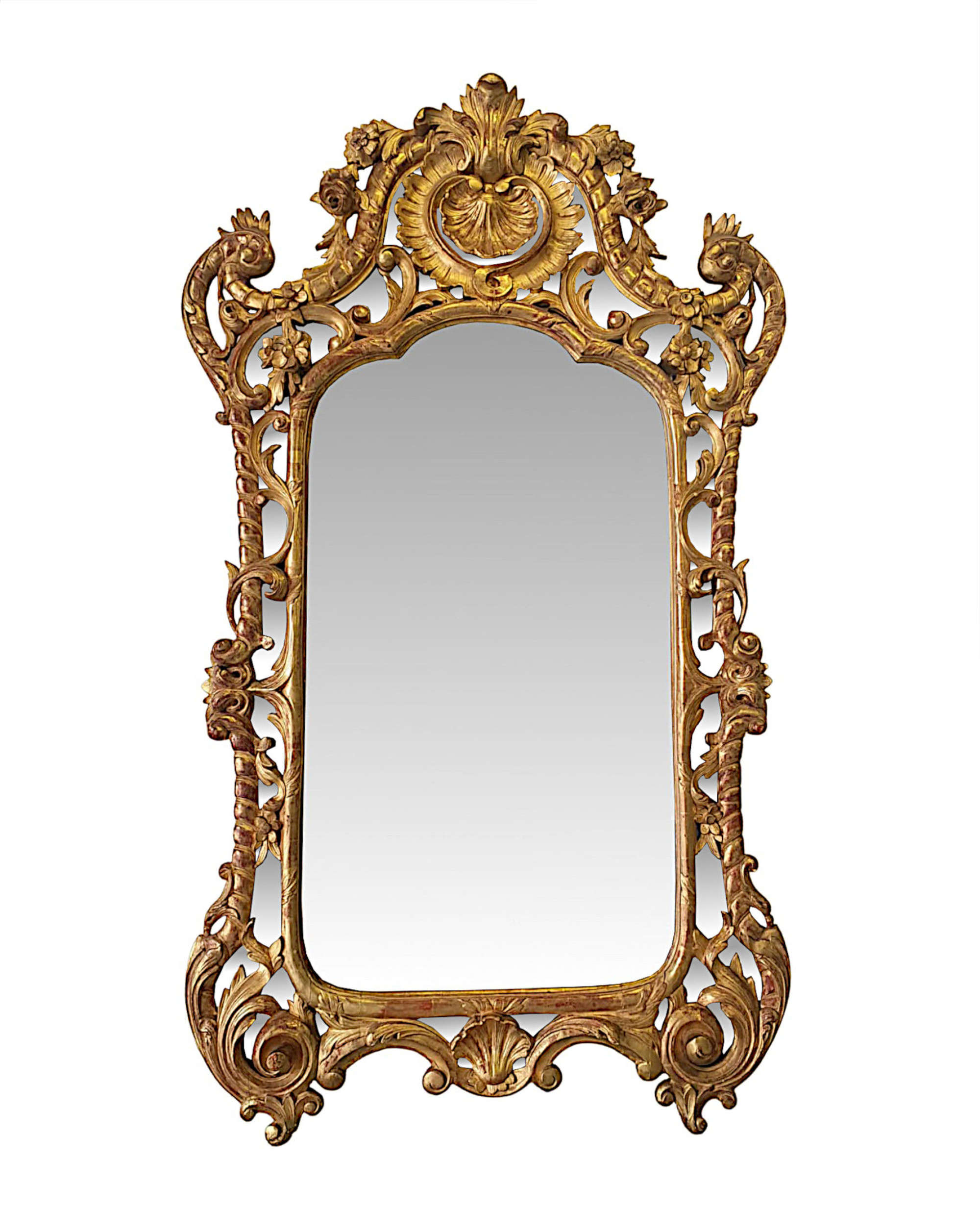 A Rare And Exceptional Large Early 19th Century Giltwood Antique Overmantle Mirror