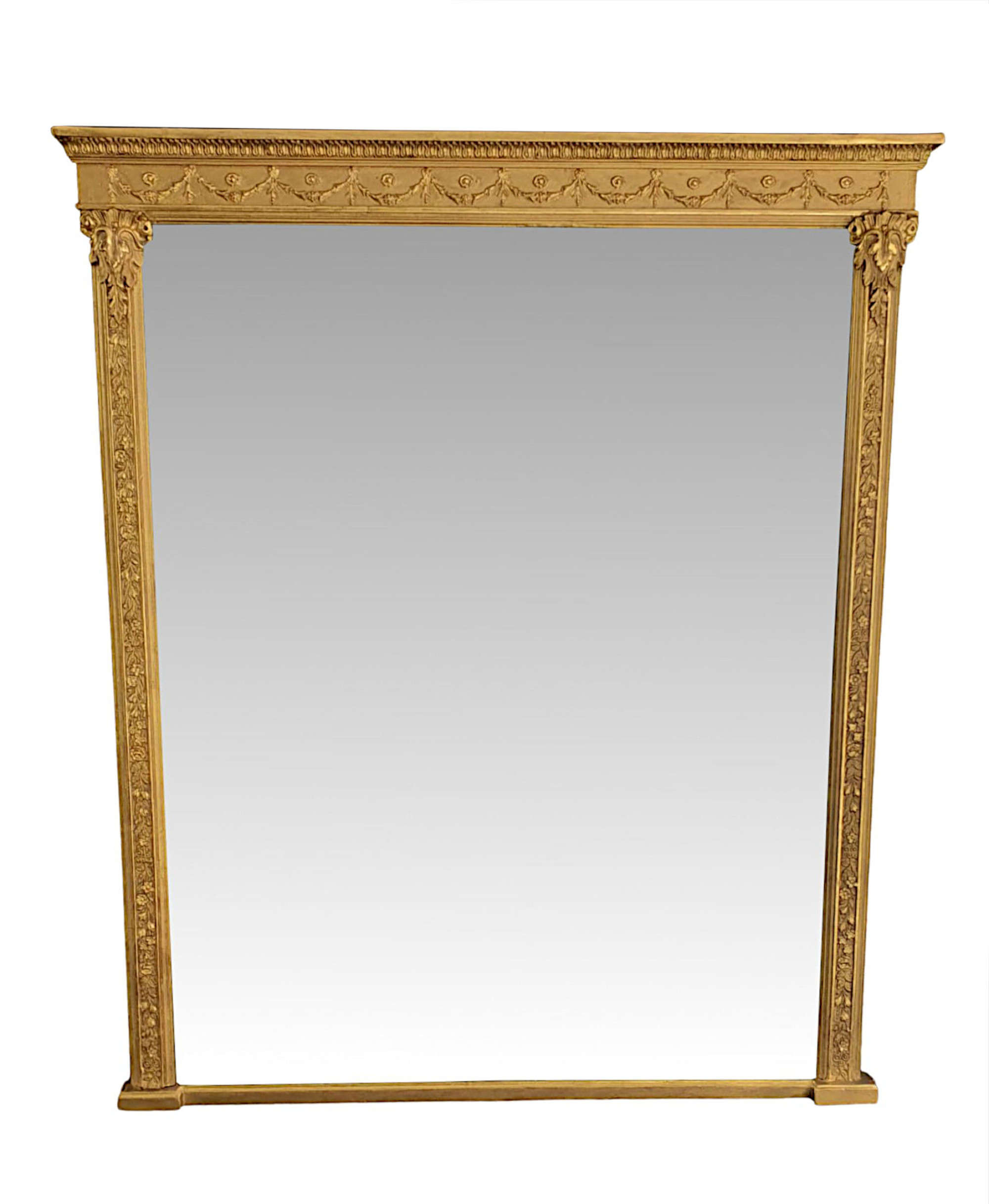 A Fabulous 19th Century Giltwood Antique Overmantle Mirror After Adams