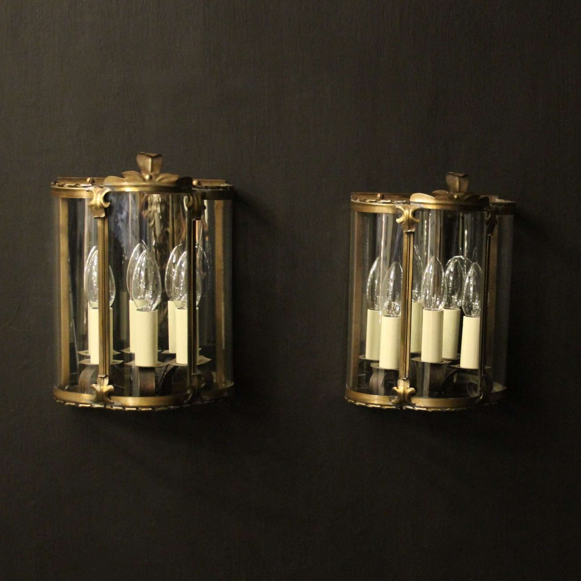 French Pair Of Brass Convex Half Lanterns