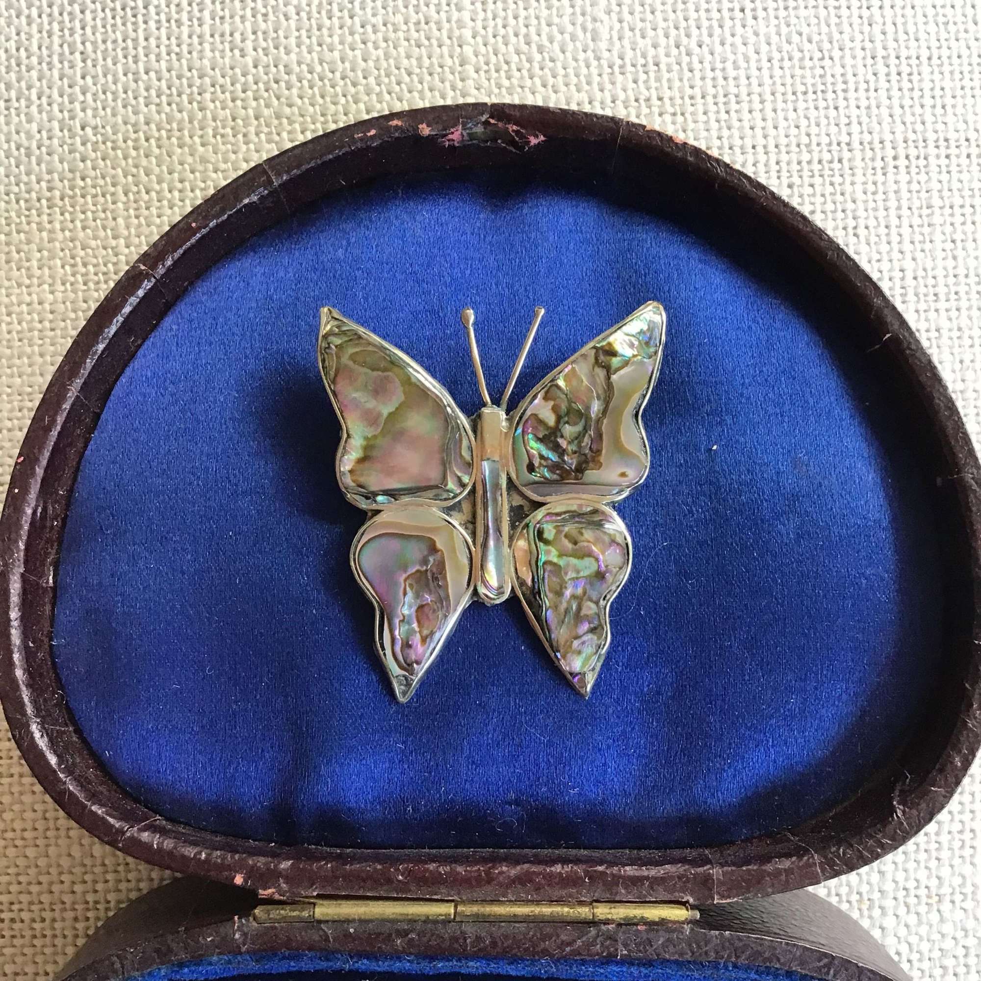 Vintage 1970s Mexican silver and abalone shell butterfly brooch