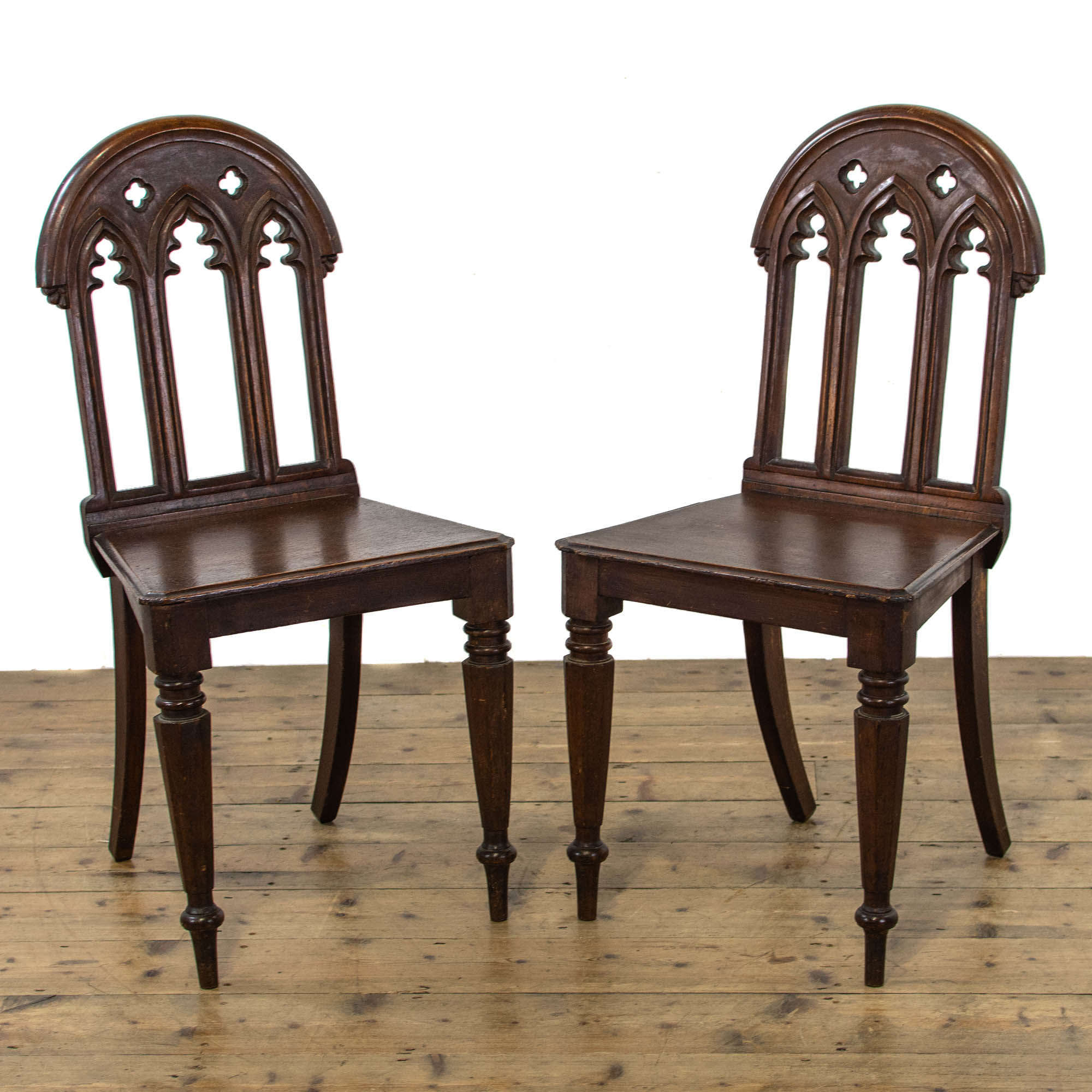 Pair Of Antique Oak Hall Chairs