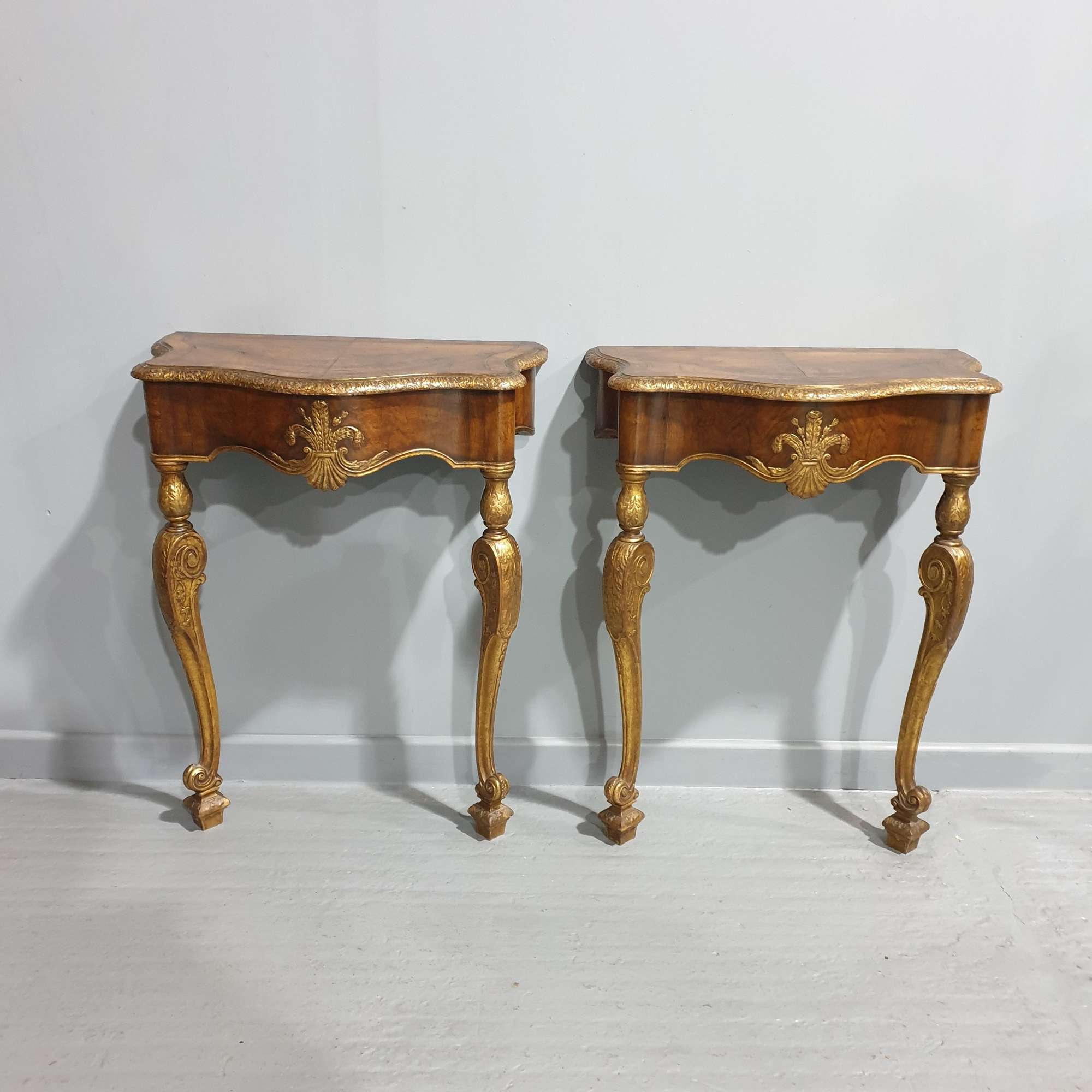 Outstanding Pair Walnut Console Tables