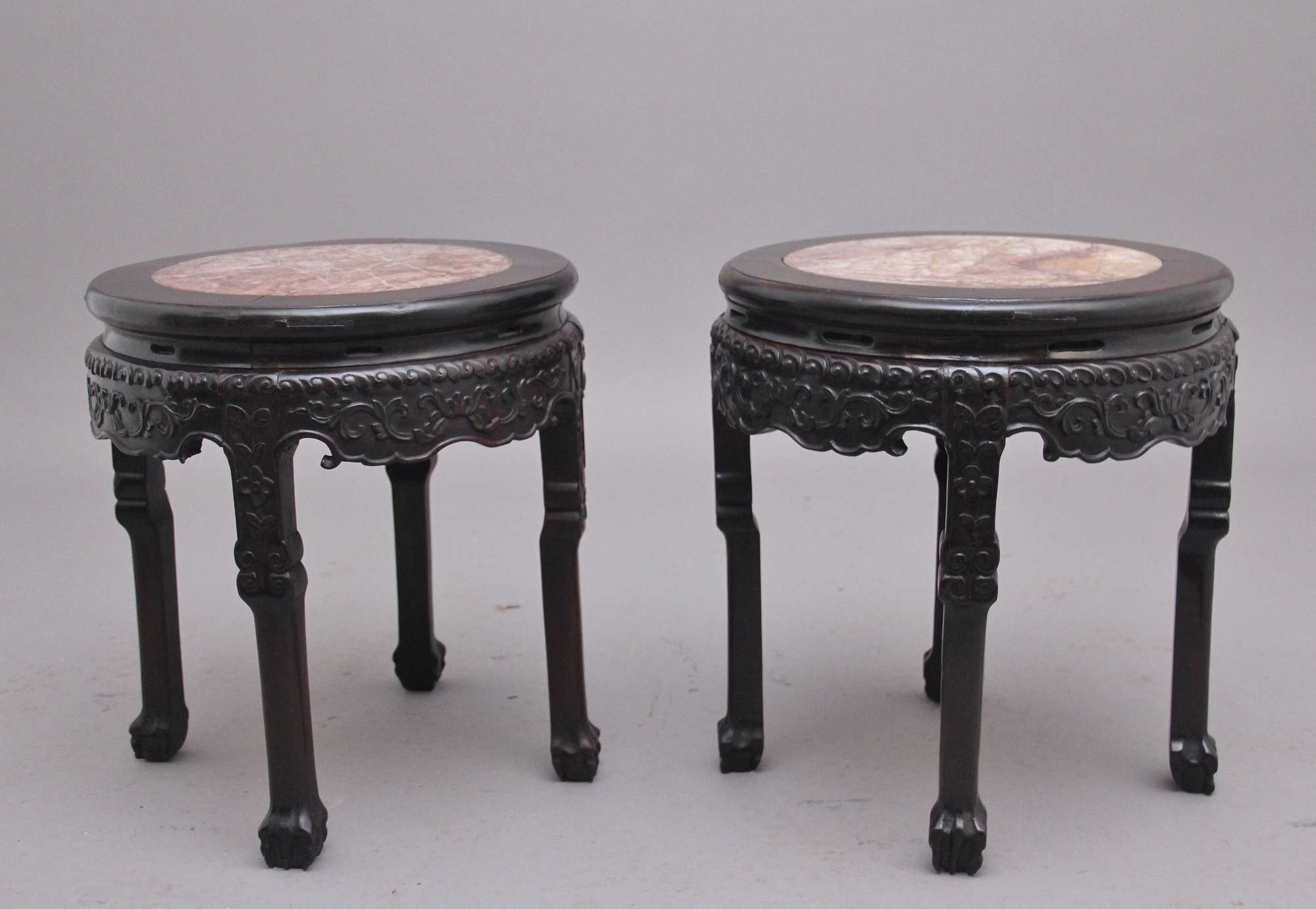 A Pair Of 19th Century Chinese Carved Hardwood Occasional Tables