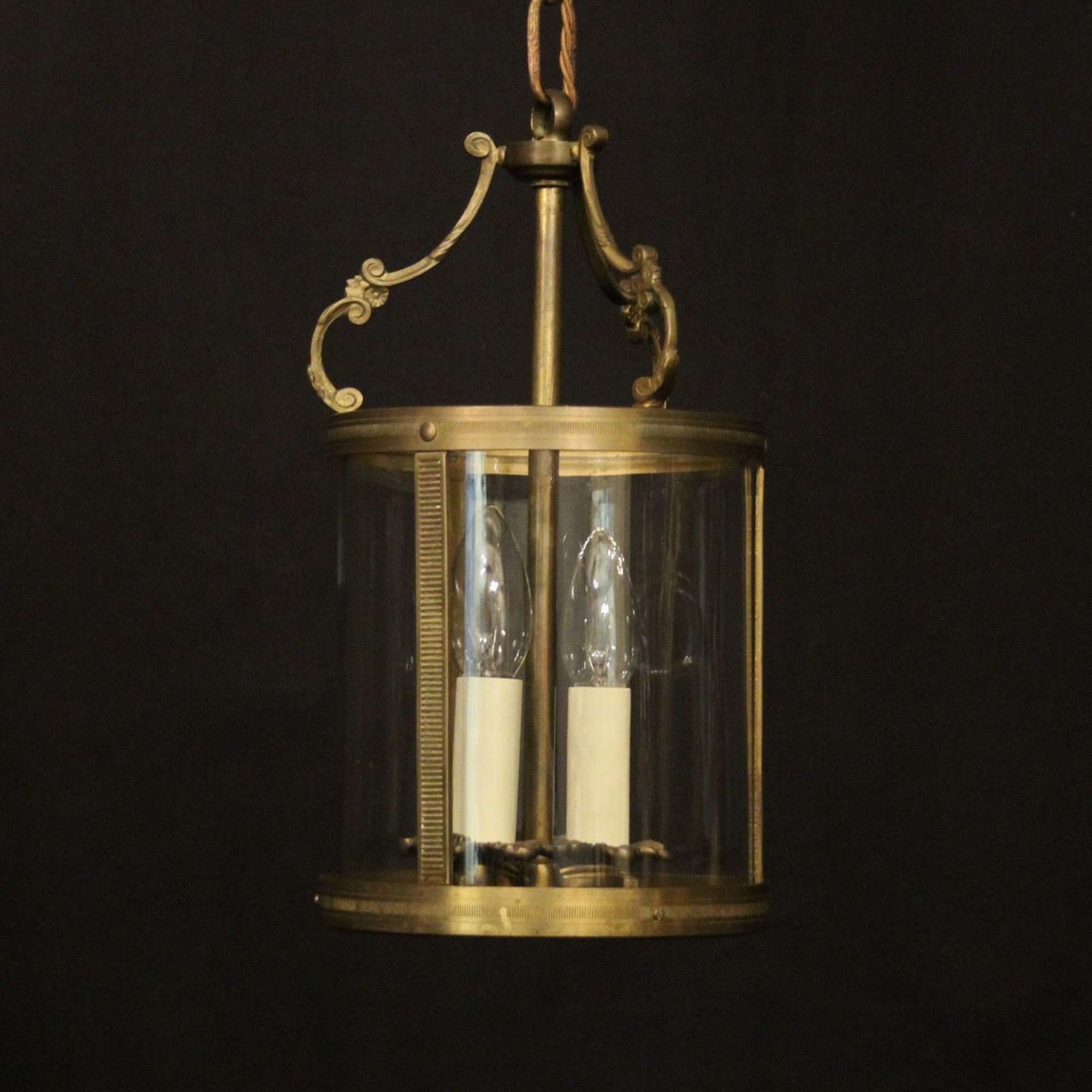 French Gilded Brass Twin Light Antique Lantern