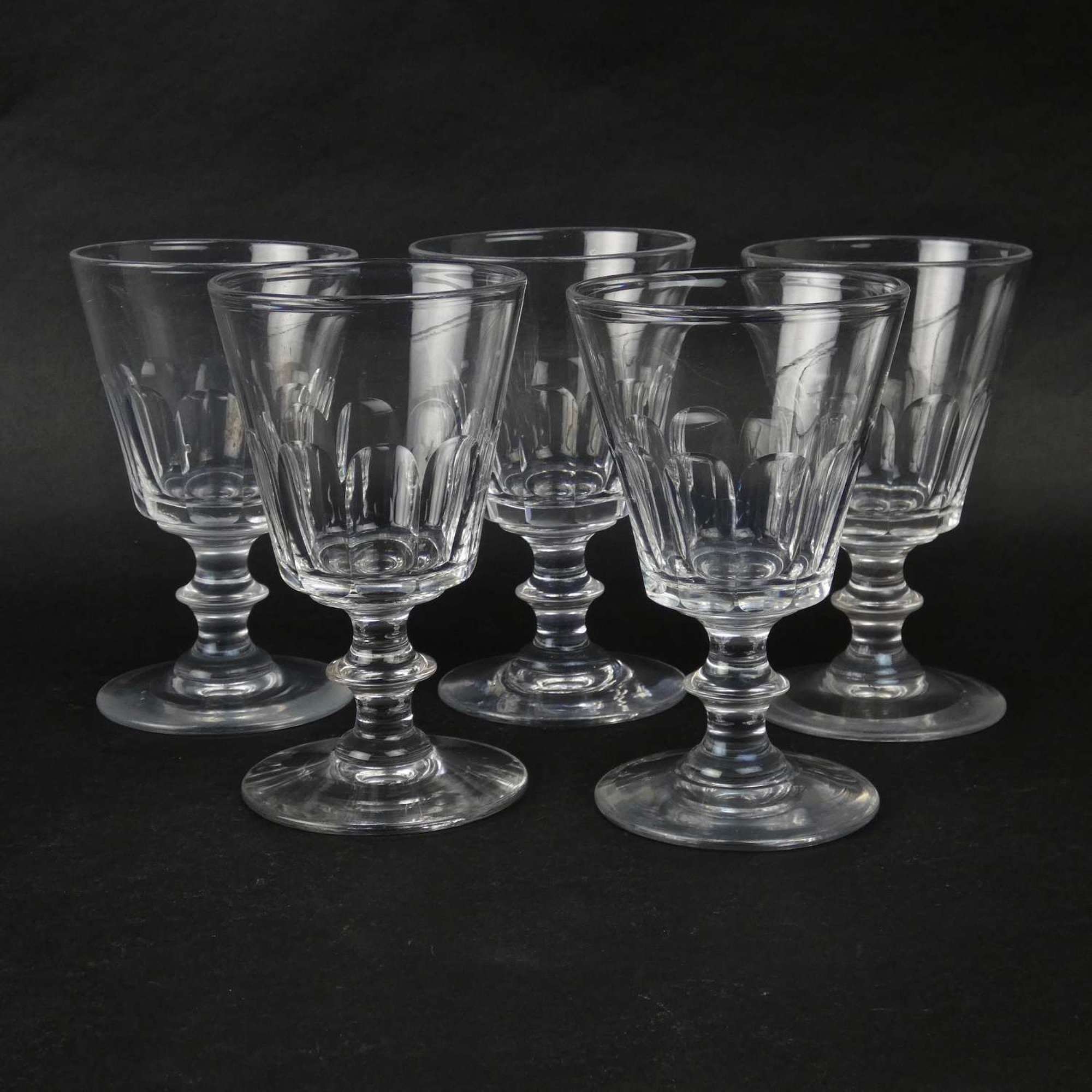 5 heavy, French crystal wine glasses