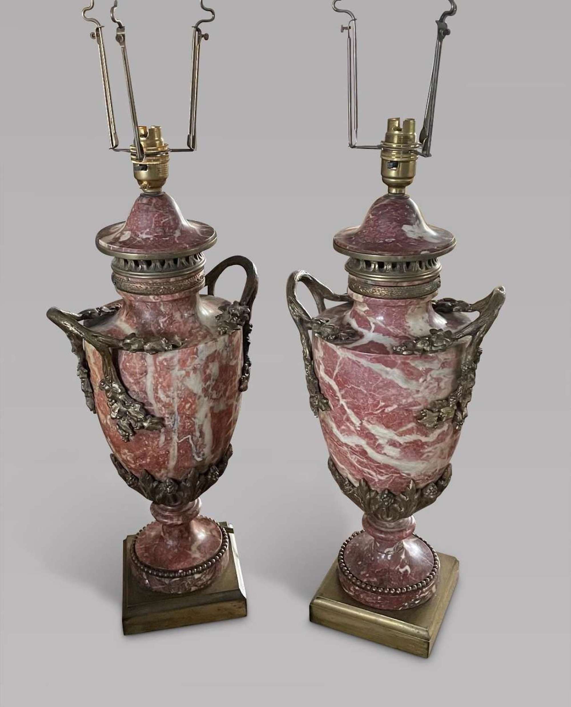 French Pair of Marble and  Ormolu Lamps