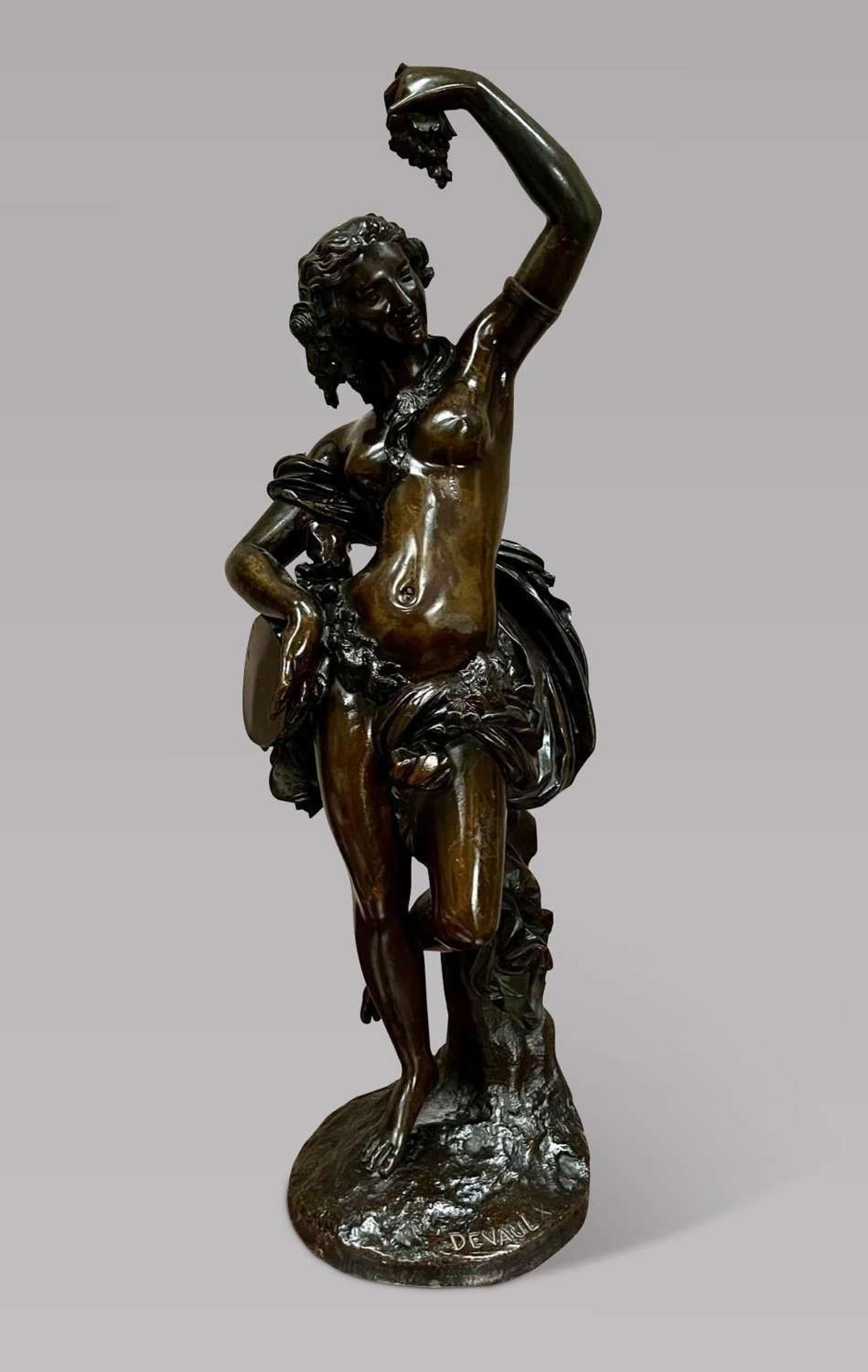 François Théodore Devaulx - Bronze Semi Naked Woman with Grapes