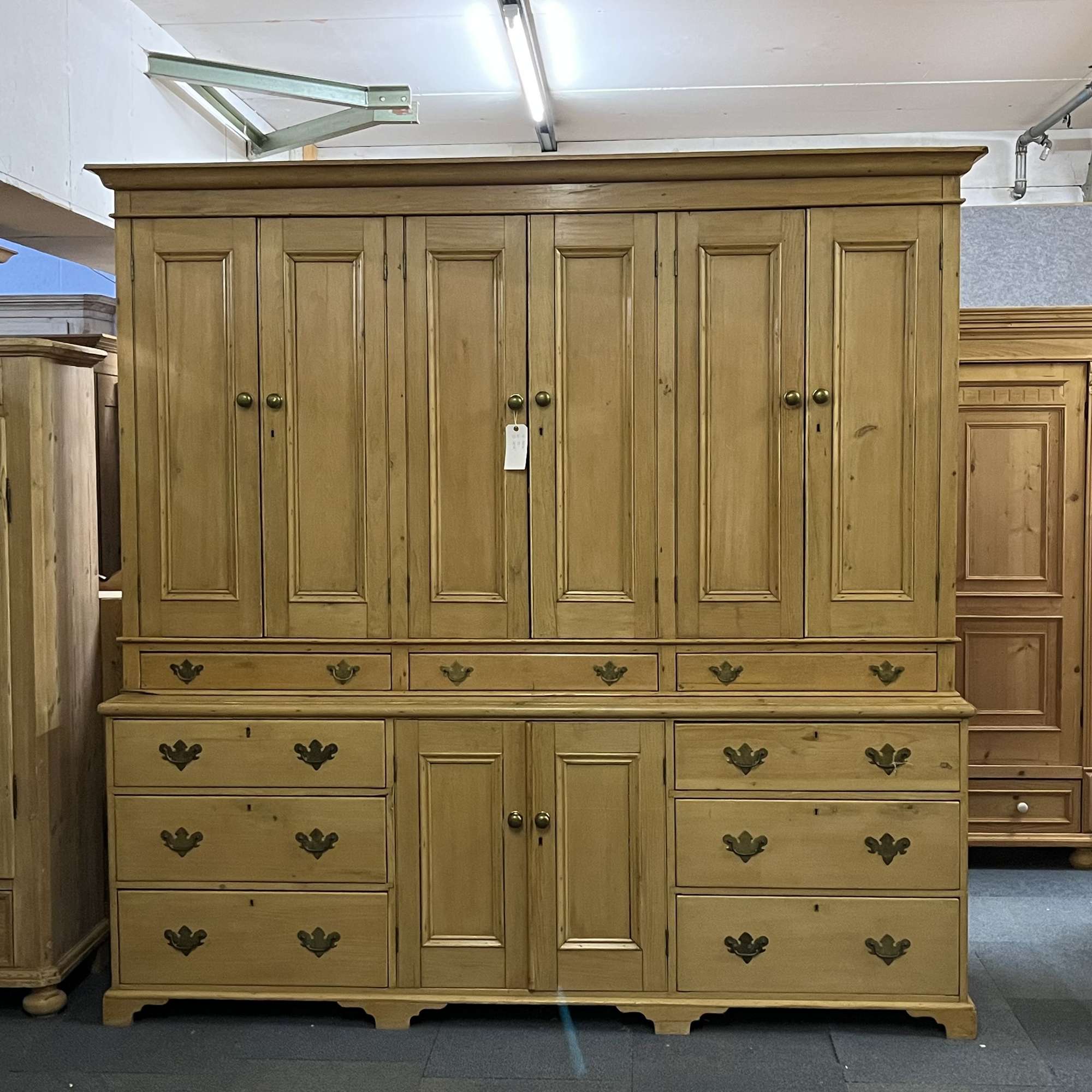 Huge Mid Victorian Pine Housekeepers Cupboard With Drawers