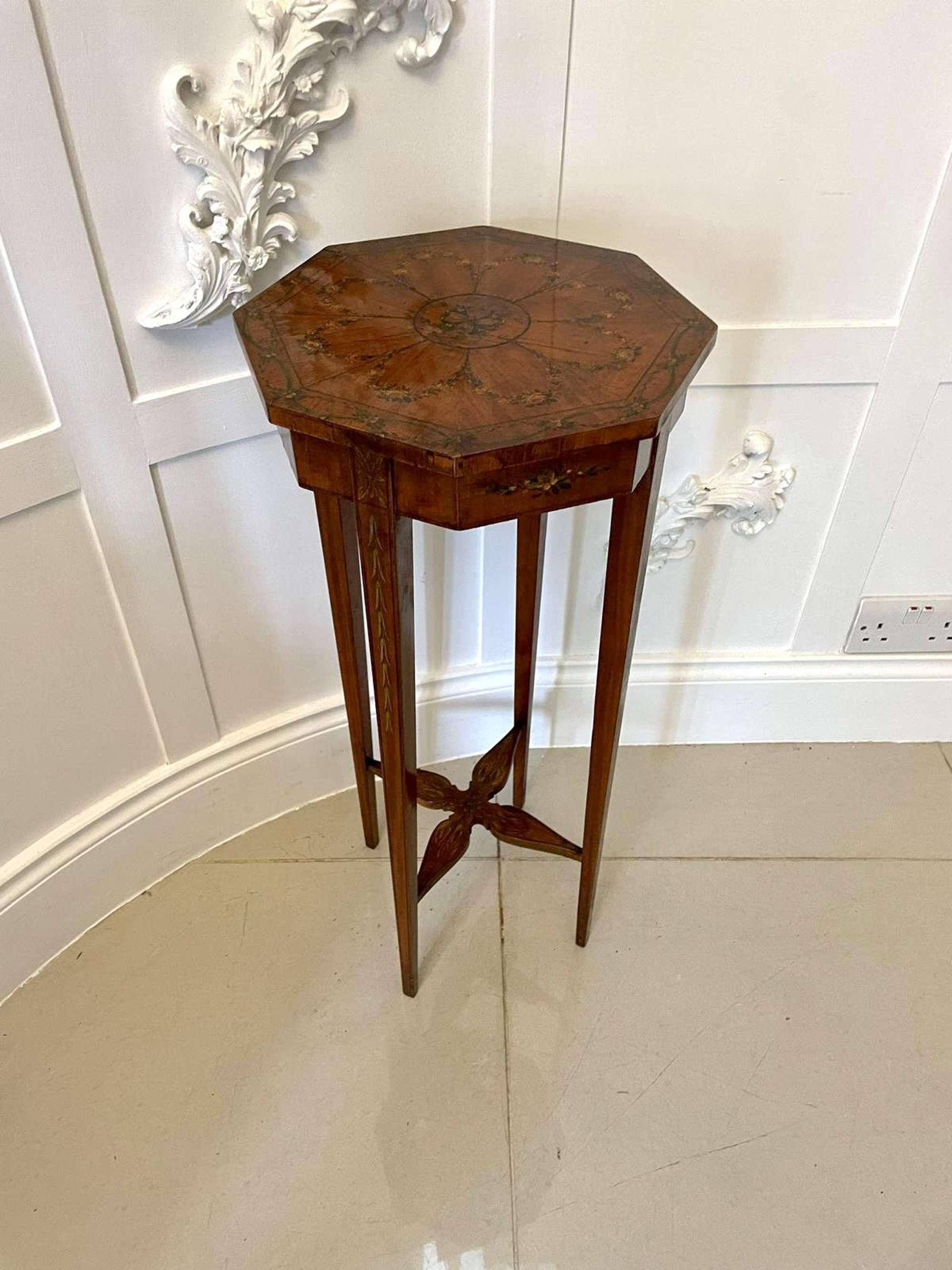 Antique Victorian Quality Hand Painted Satinwood Lamp/side Table