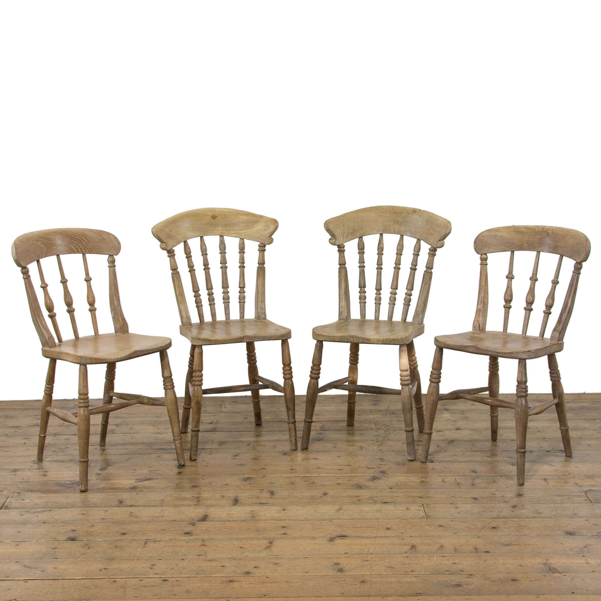Set Of Four Antique Pine Kitchen Chairs