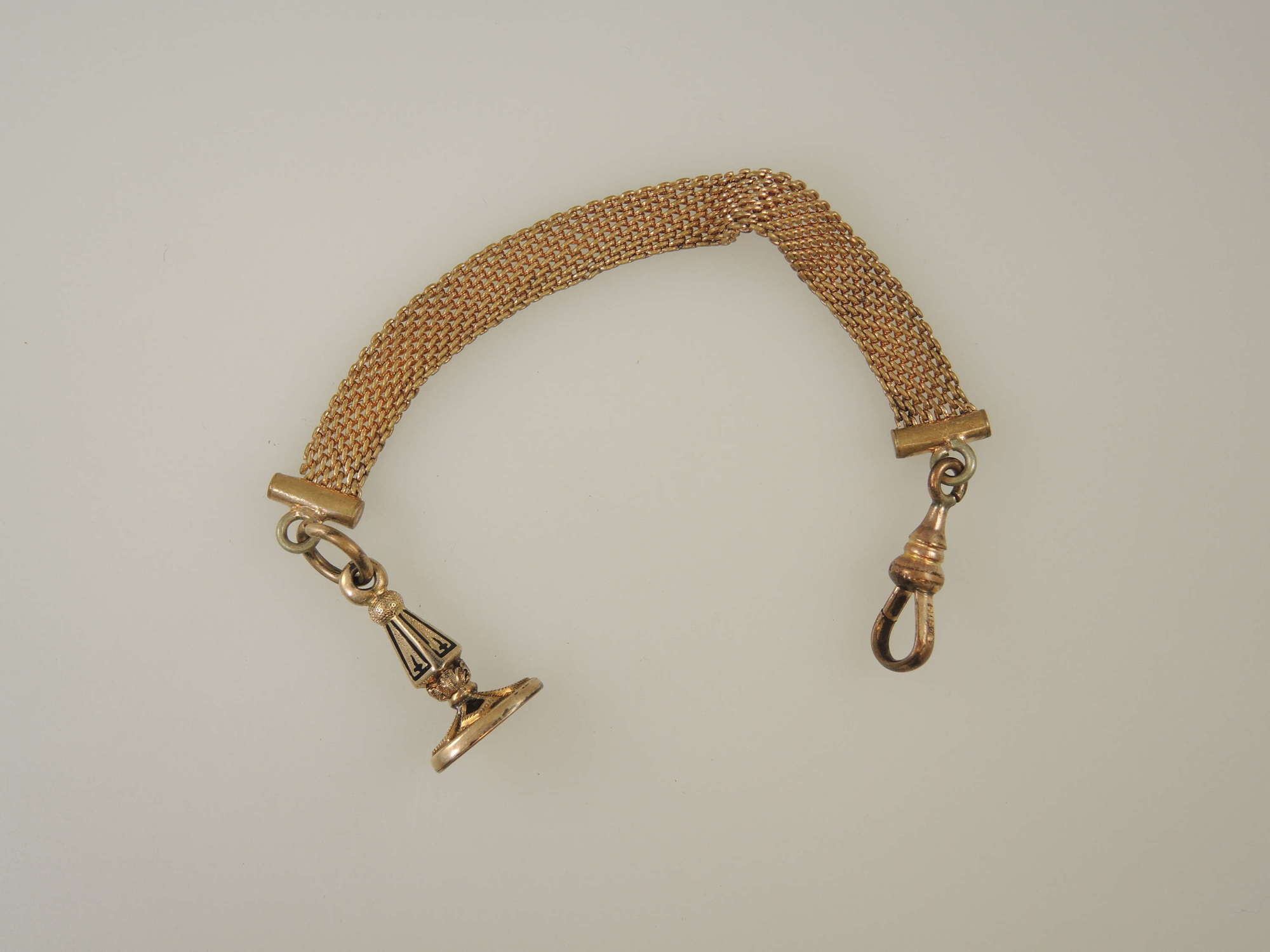 Victorian gold plated pocket watch chain with seal c1890
