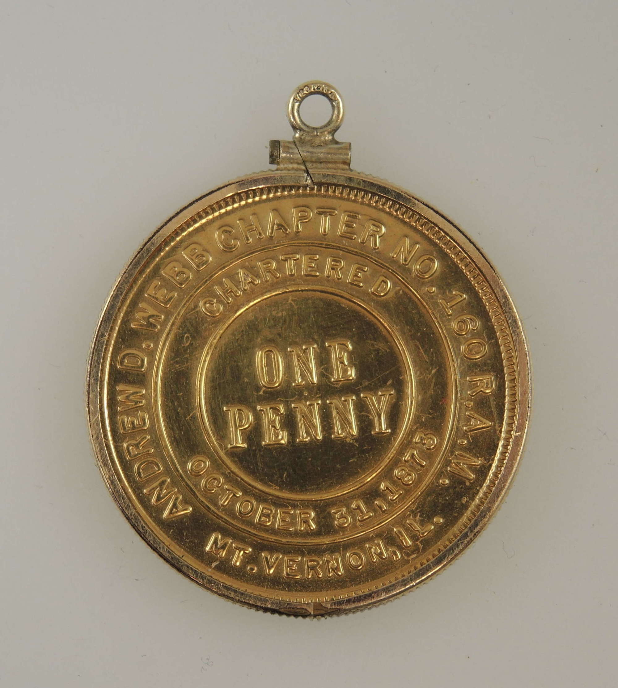 Unusual Masonic One Penny Lodge token fob c1890