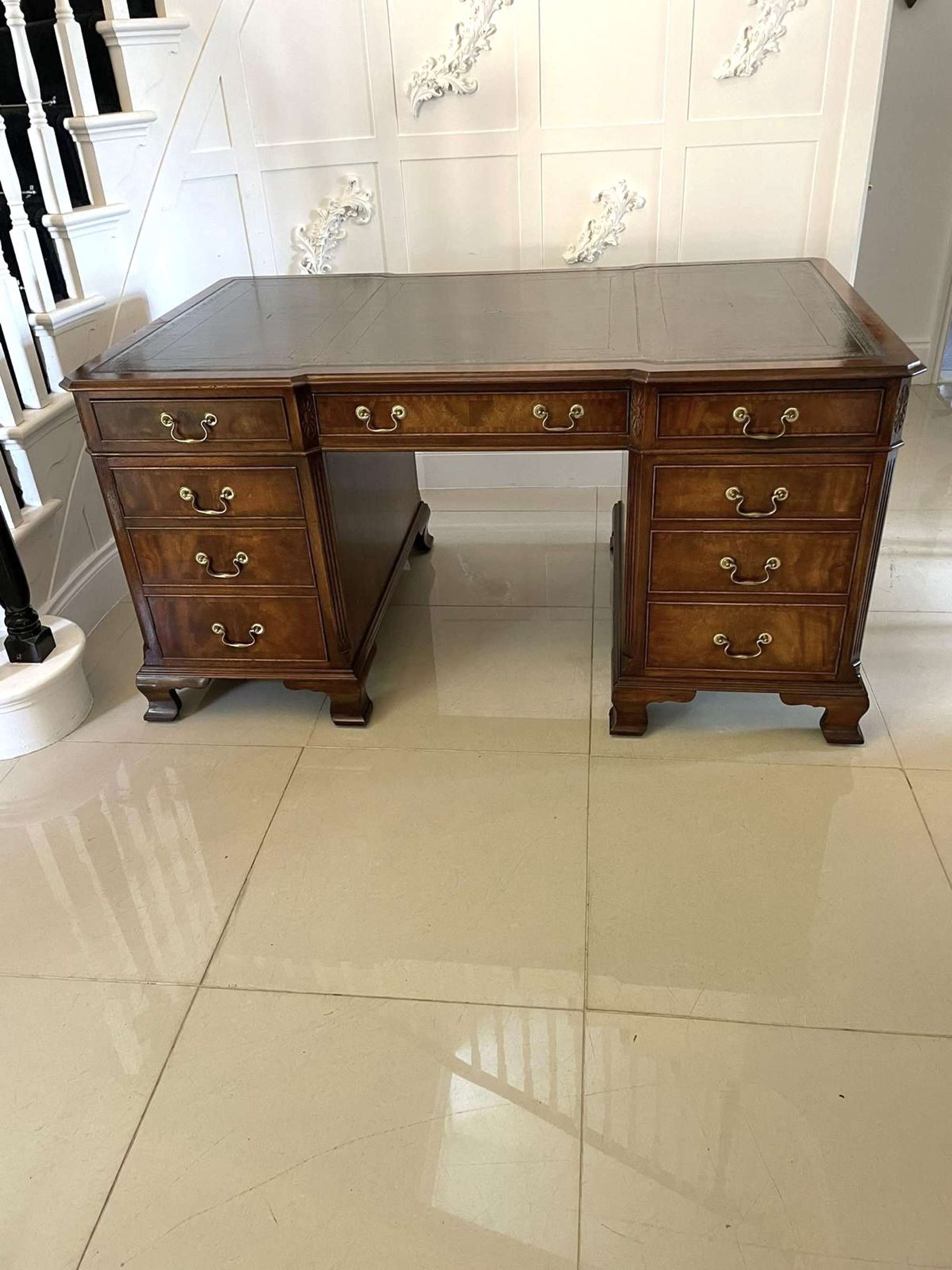 Antique Quality Figured Mahogany Free Standing Partners Desk