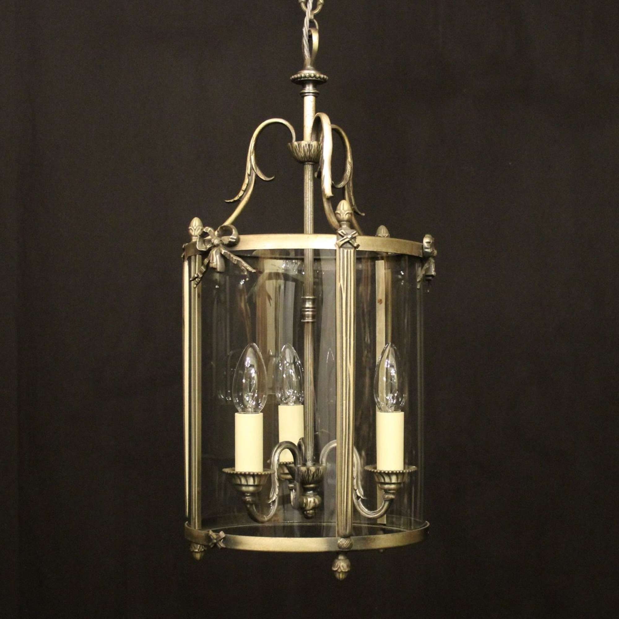 French Silver Gilded Triple Light Hall Lantern