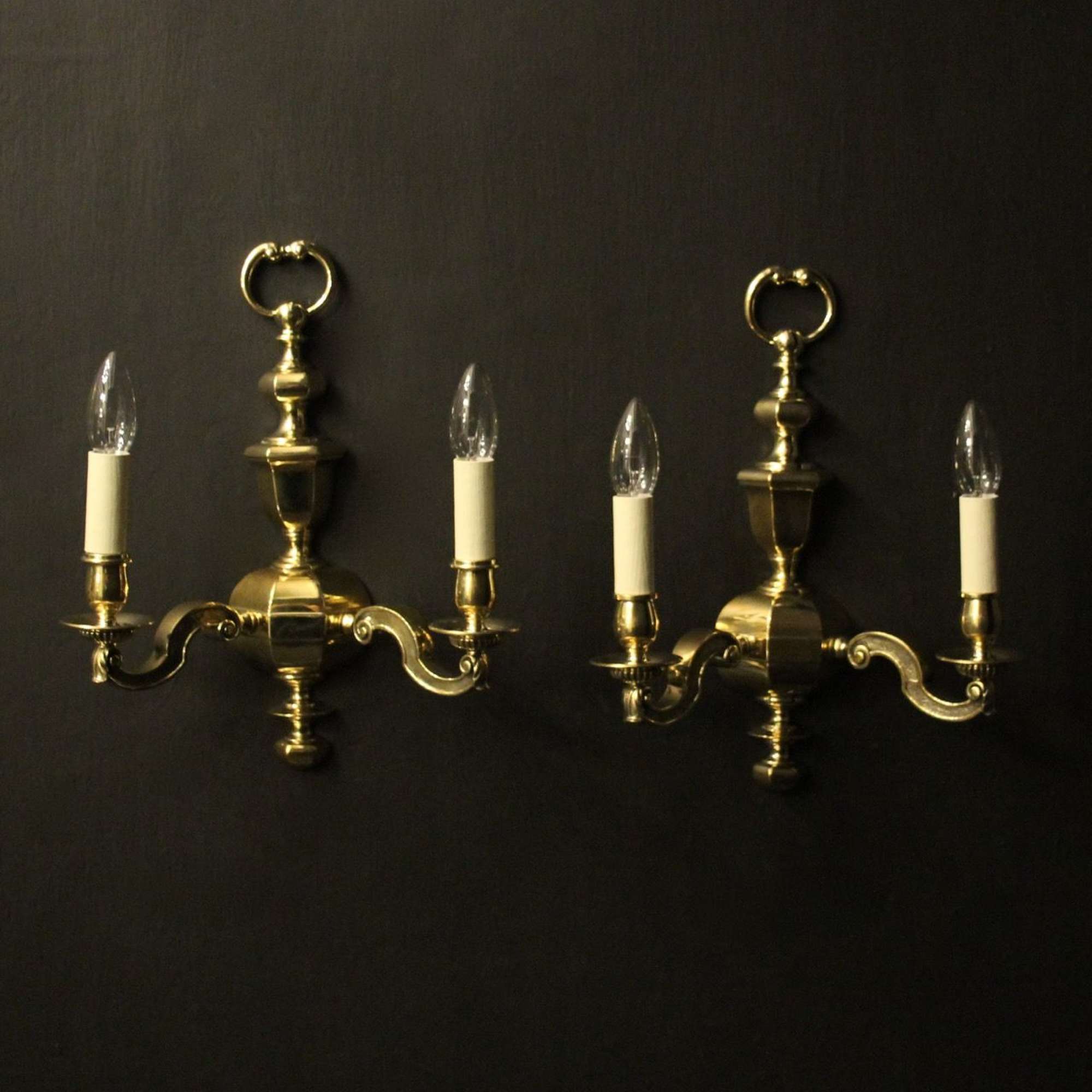 English Pair Of Twin Arm Antique Wall Lights