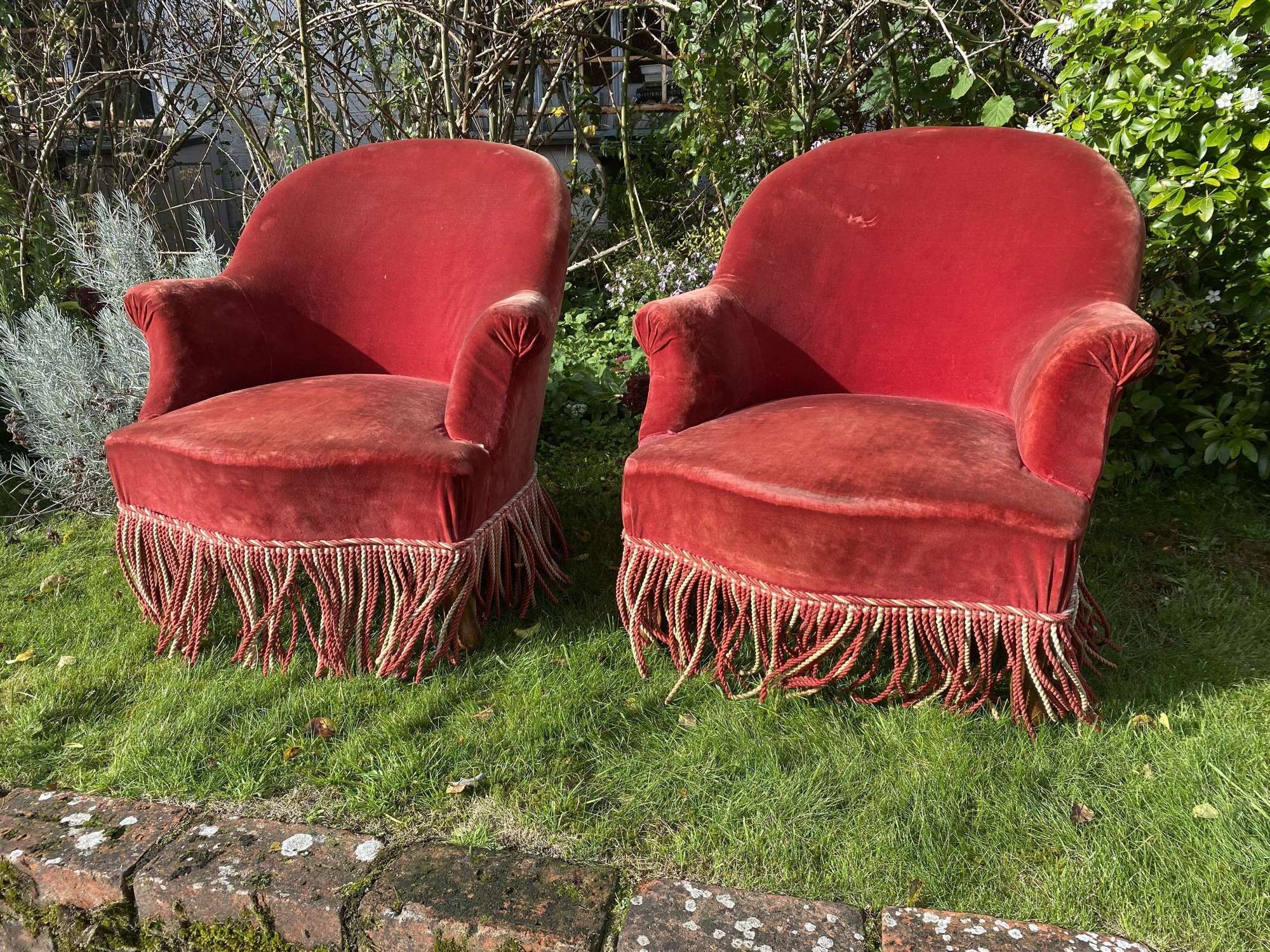 Pair of Small French upholstered armchairs
