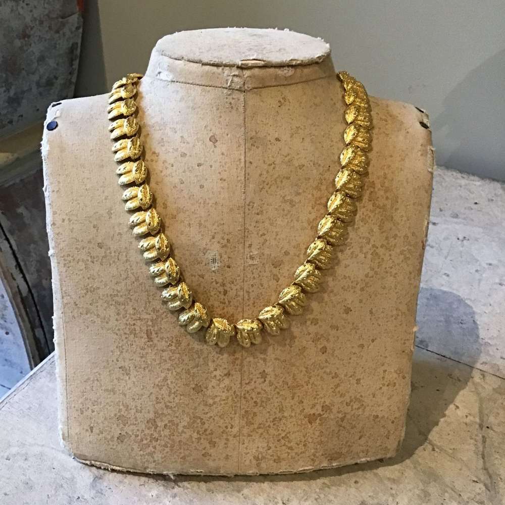 Vintage brushed gold plated collar necklace