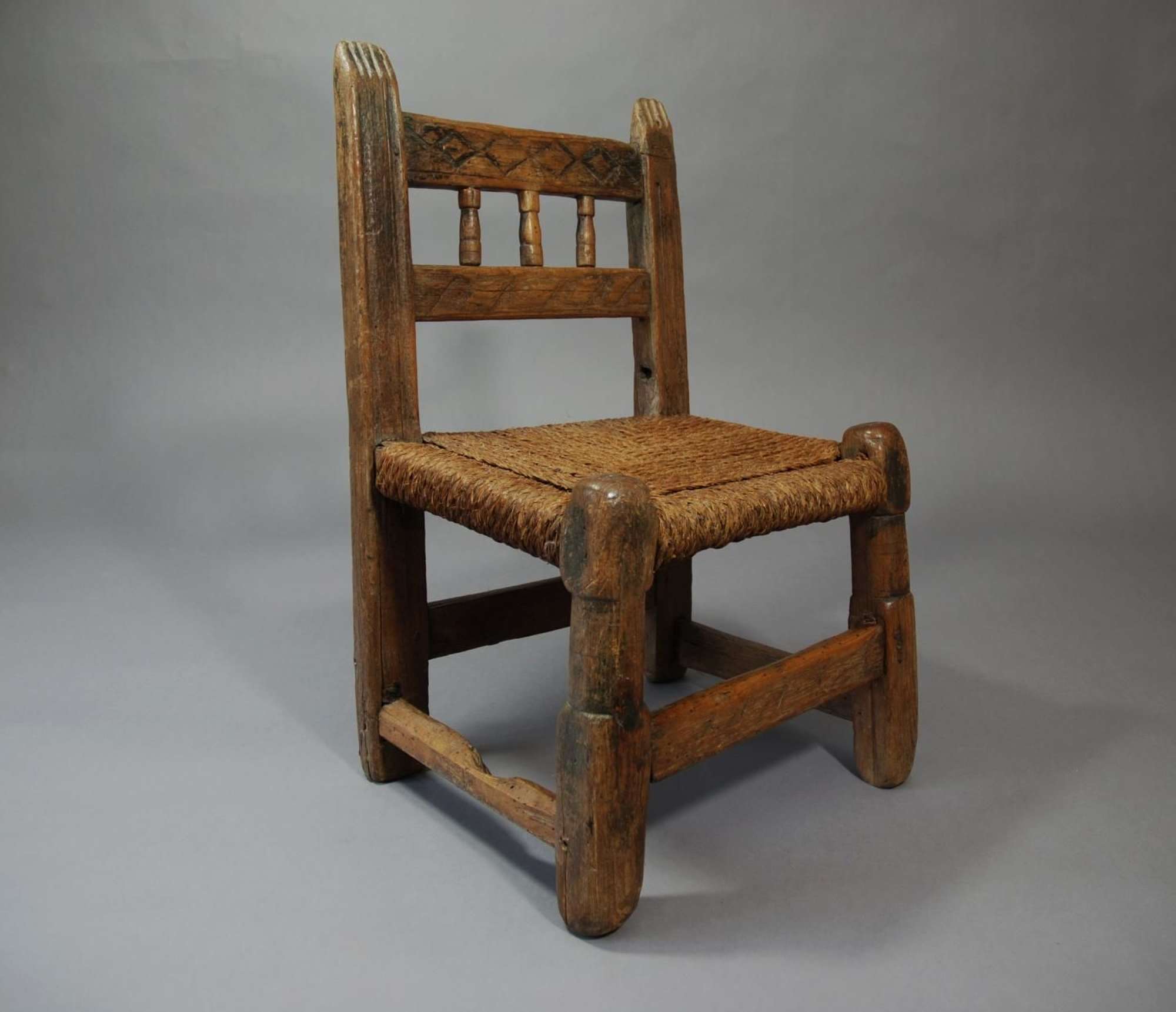 18th century folk art pine spindle back childs chair