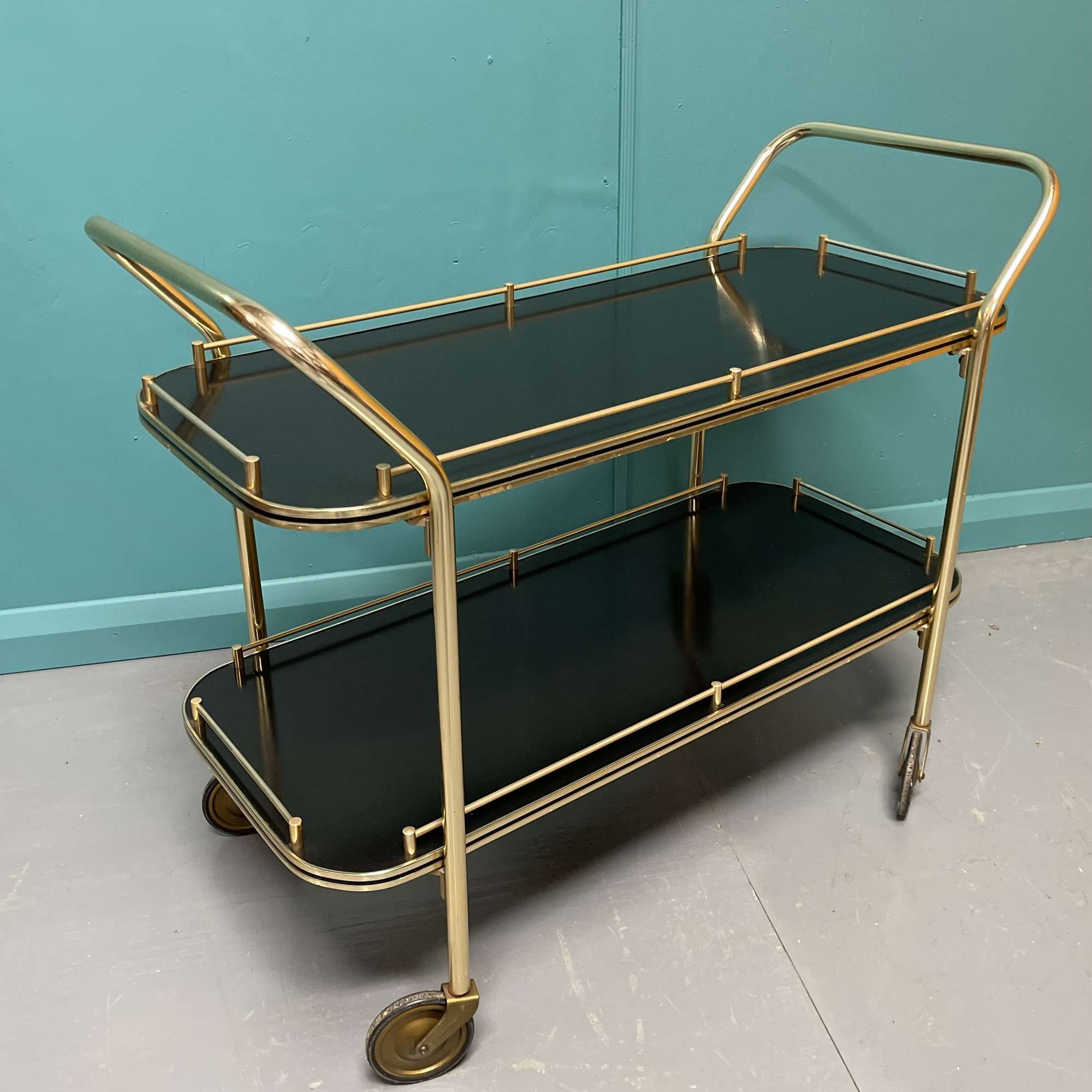 Black Lacquered And Brass Drinks Trolley