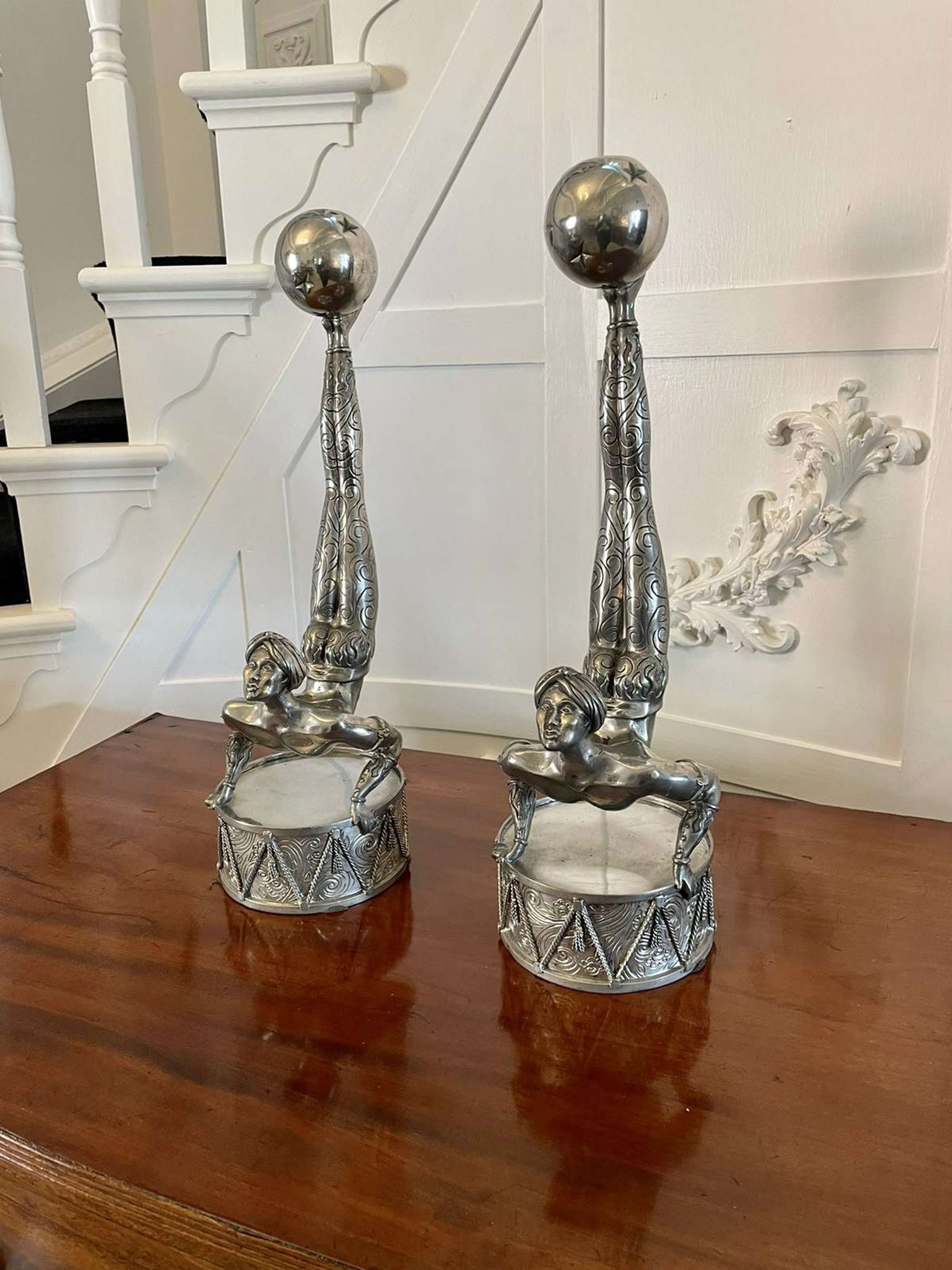 Unusual Pair Of Antique Quality Art Deco Silver Plated Candlesticks