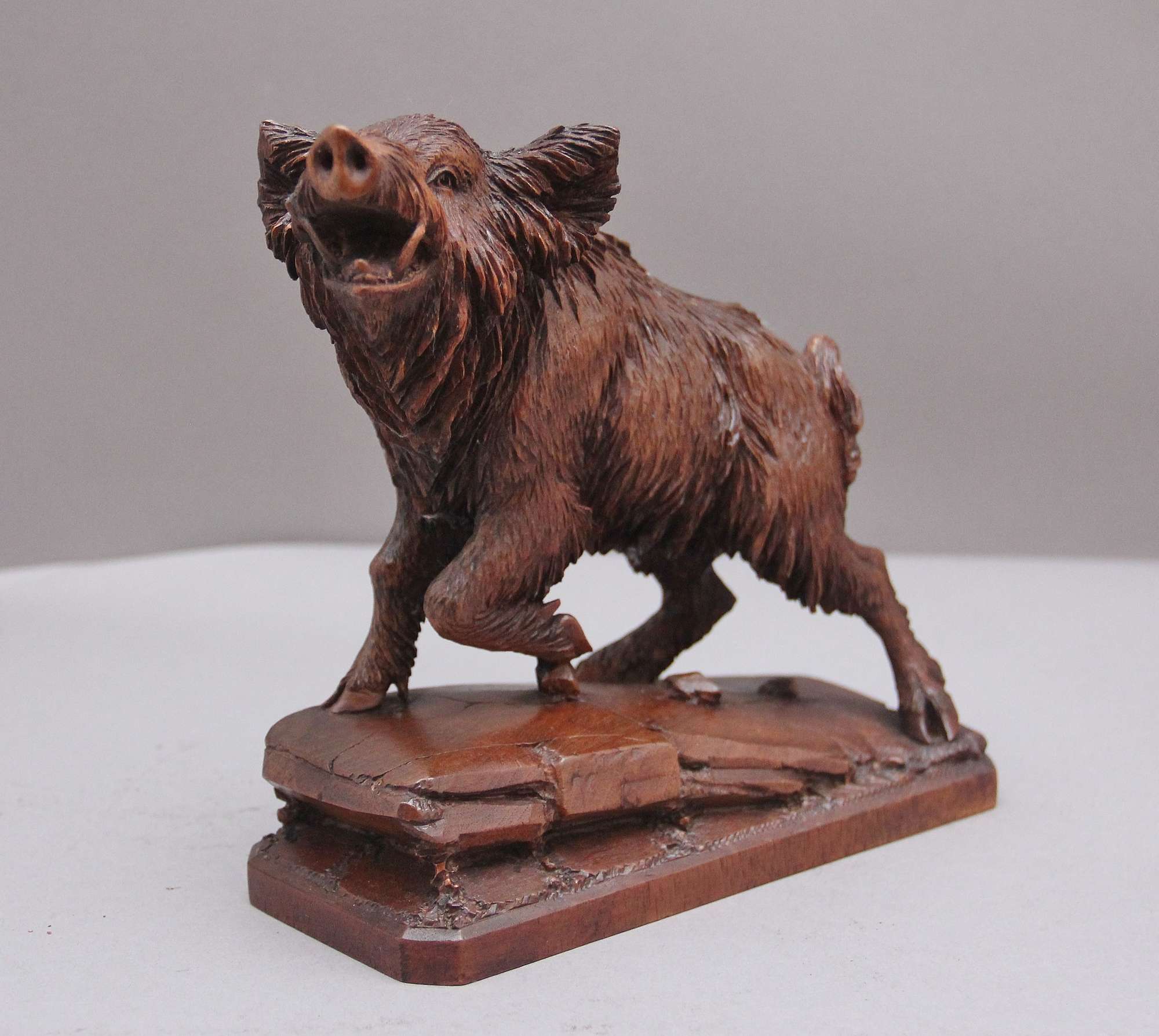 A Lovely Quality 19th Century Black Forest Carving Of A Wild Boar