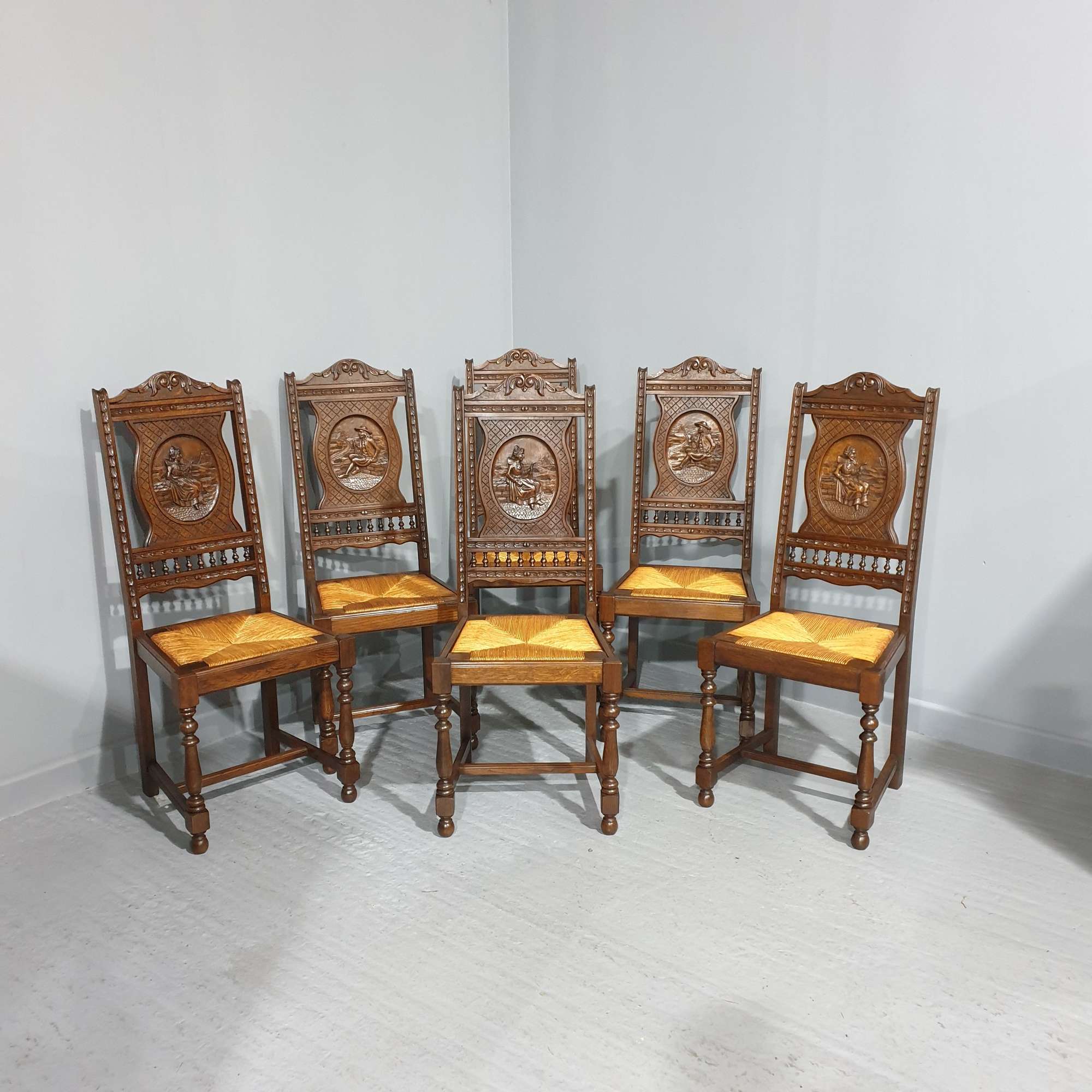 Super Set Of Six Oak Antique Dining Chairs