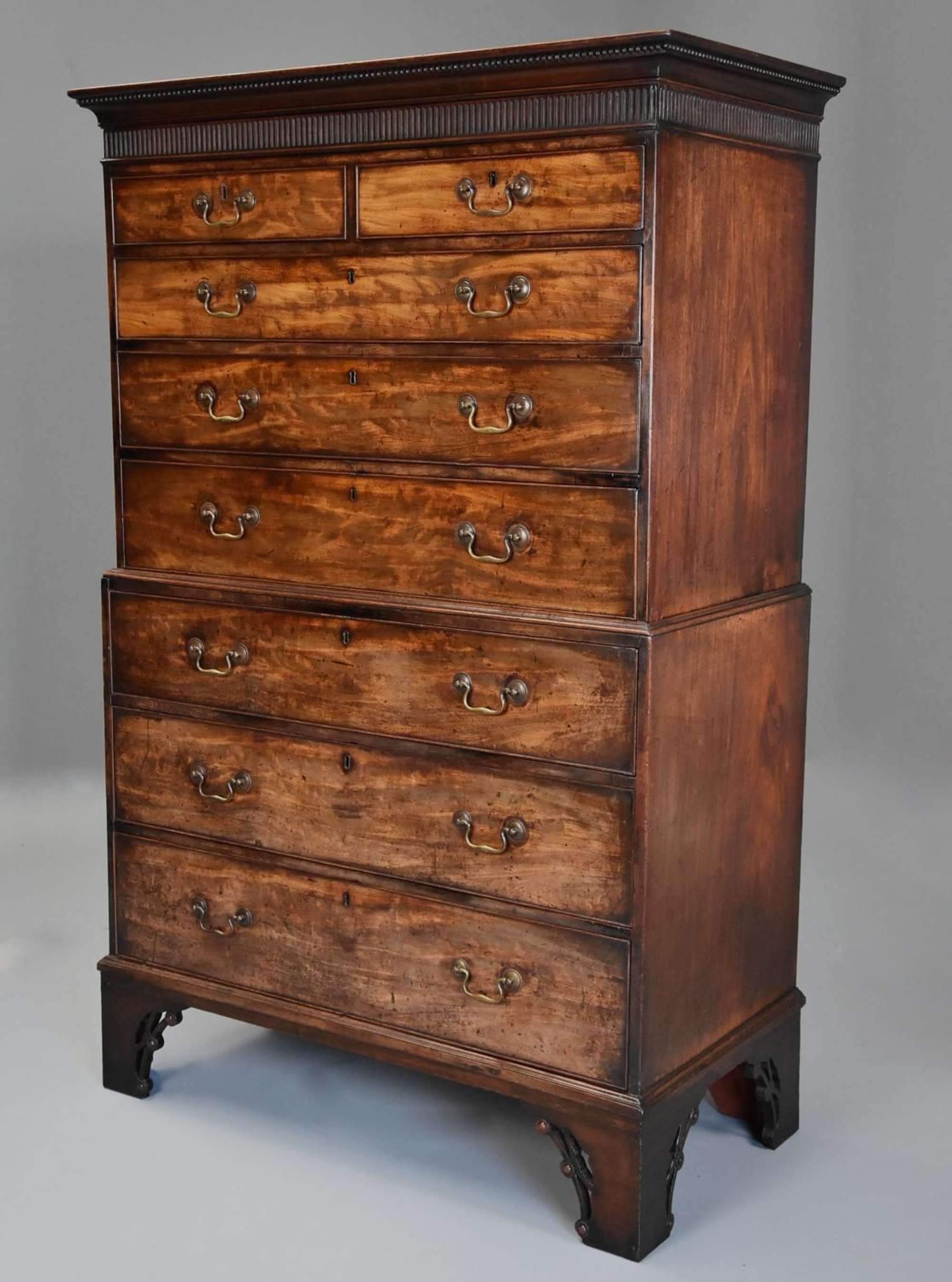 18thc mahogany chest on chest with unusual features and fine patina