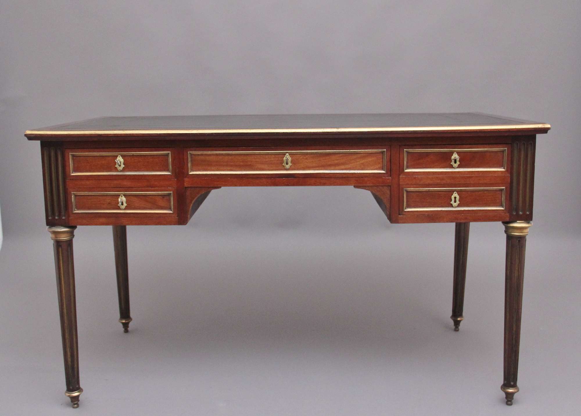 19th Century French Mahogany And Brass Inlaid Directoire Writing Desk