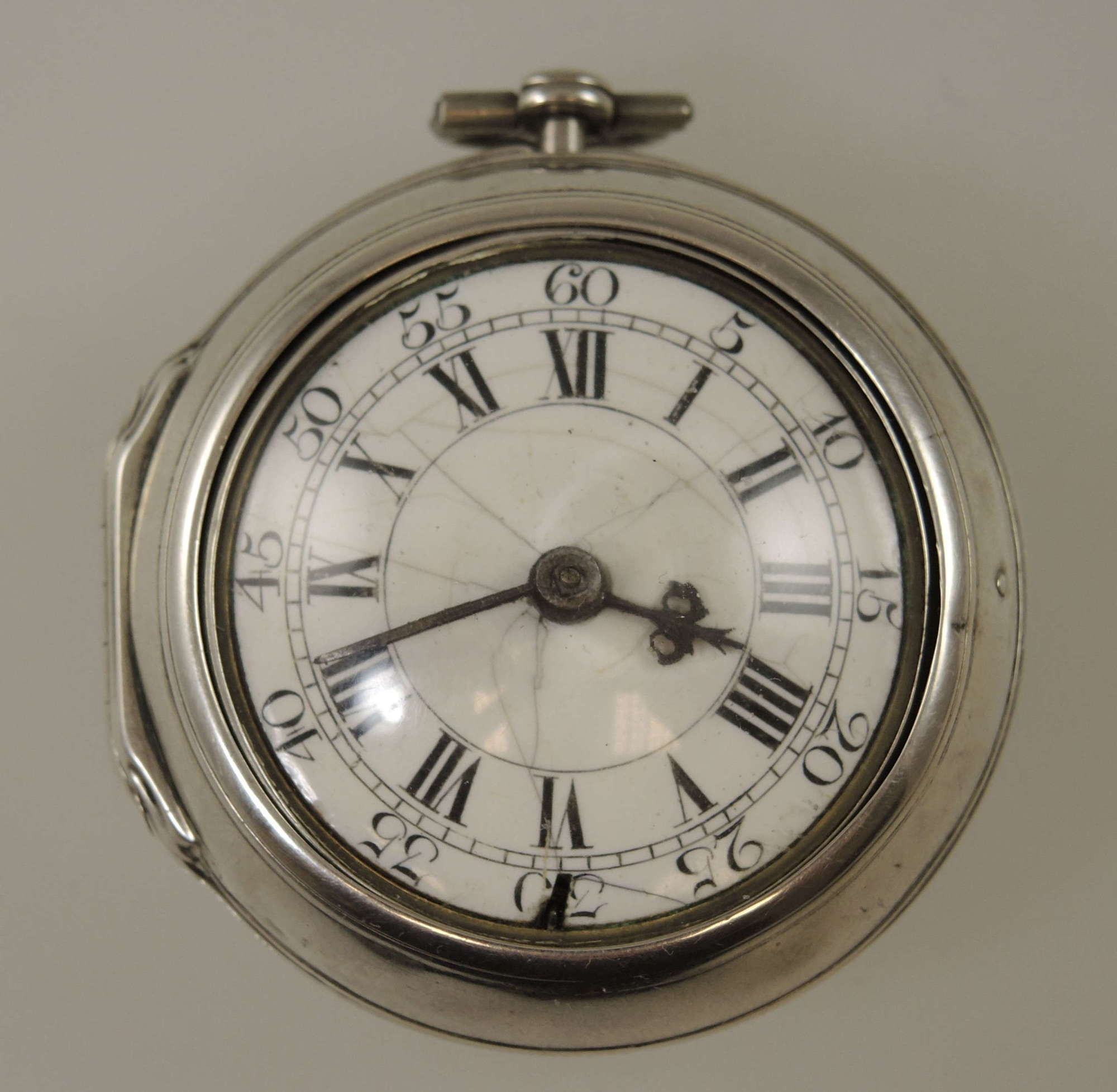 English silver pair cased Verge pocket watch by P Moore, London c1740