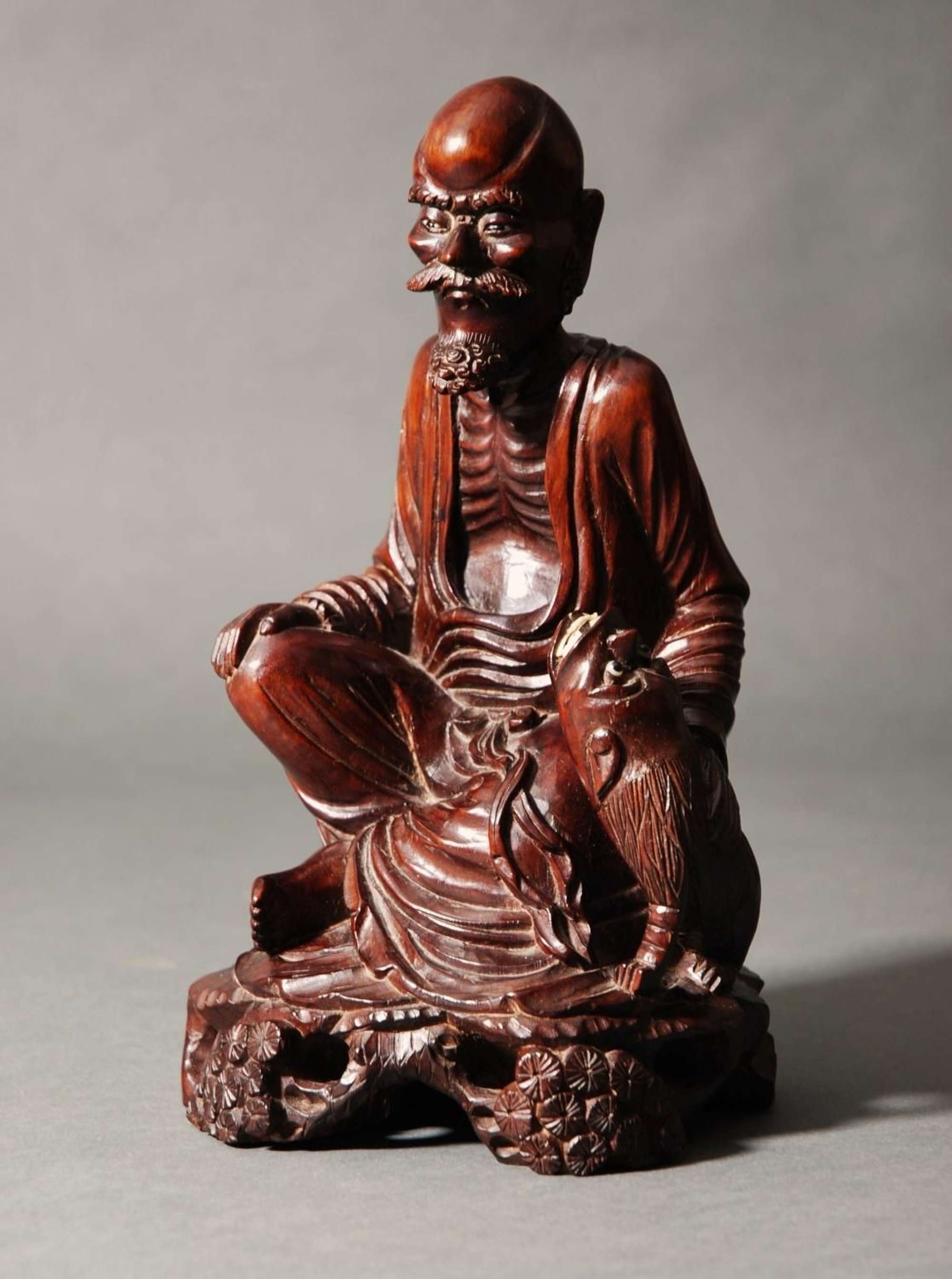 Chinese hardwood carving of emaciated man