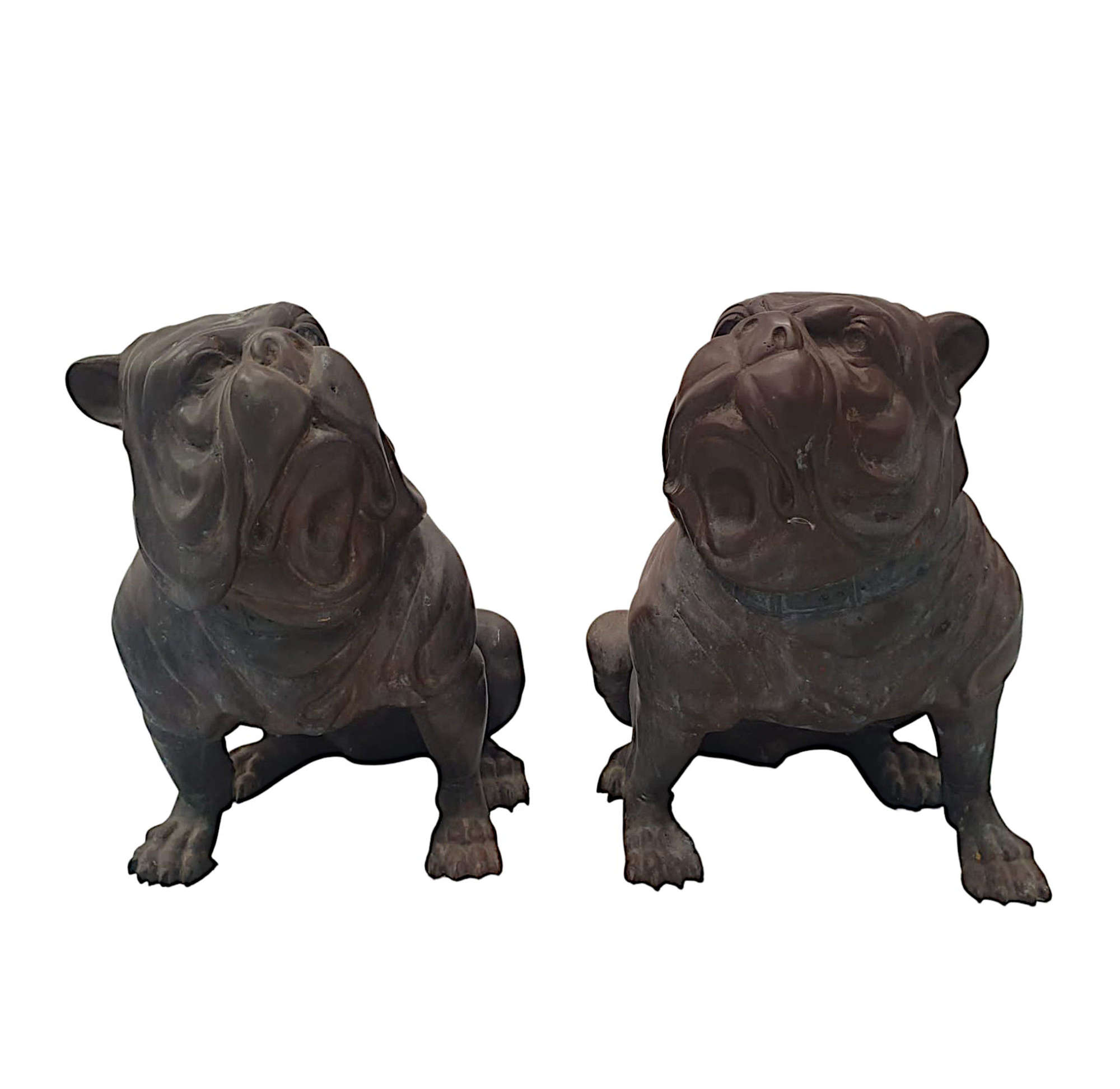 A Very Rare and Fine Early 20th Century Pair of Animalier Bronze Bull Dogs