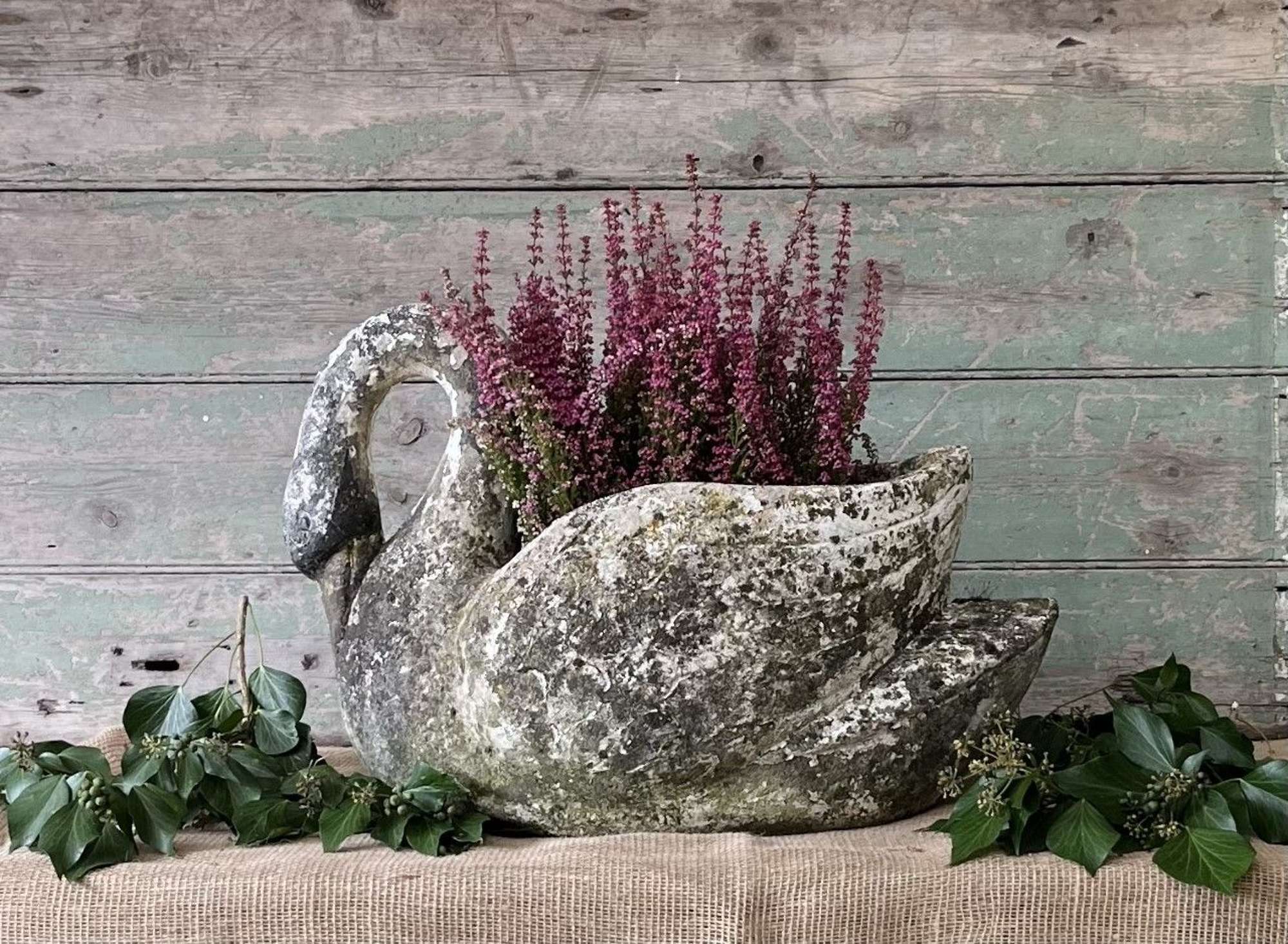 Antique French Composite Stone Swan Planter